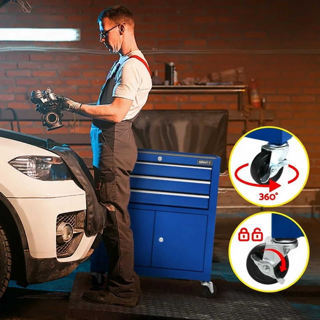 3 Giantz 3 Drawer Tool Box Cabinet Chest Toolbox Garage Storage Organiser - Blue, 3 of 4