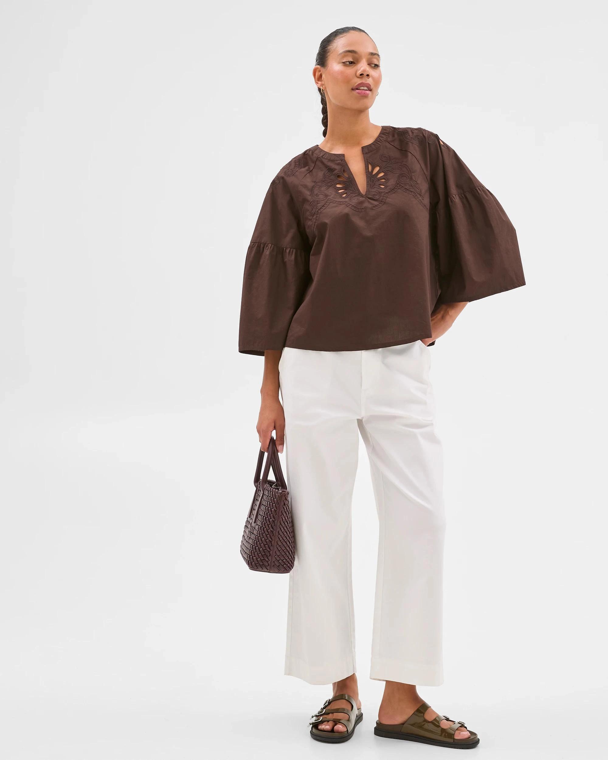 3 Target Australian Cotton 3/4 Sleeve Embroidered Cut-Out Blouse BRUNETTE, 3 of 6