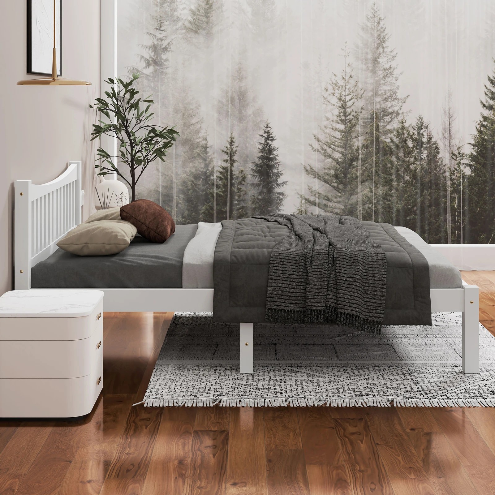 5 Alfordson Bed Frame Wooden Queen Size Solid Pine Timber Base Cambrie - White, 5 of 10