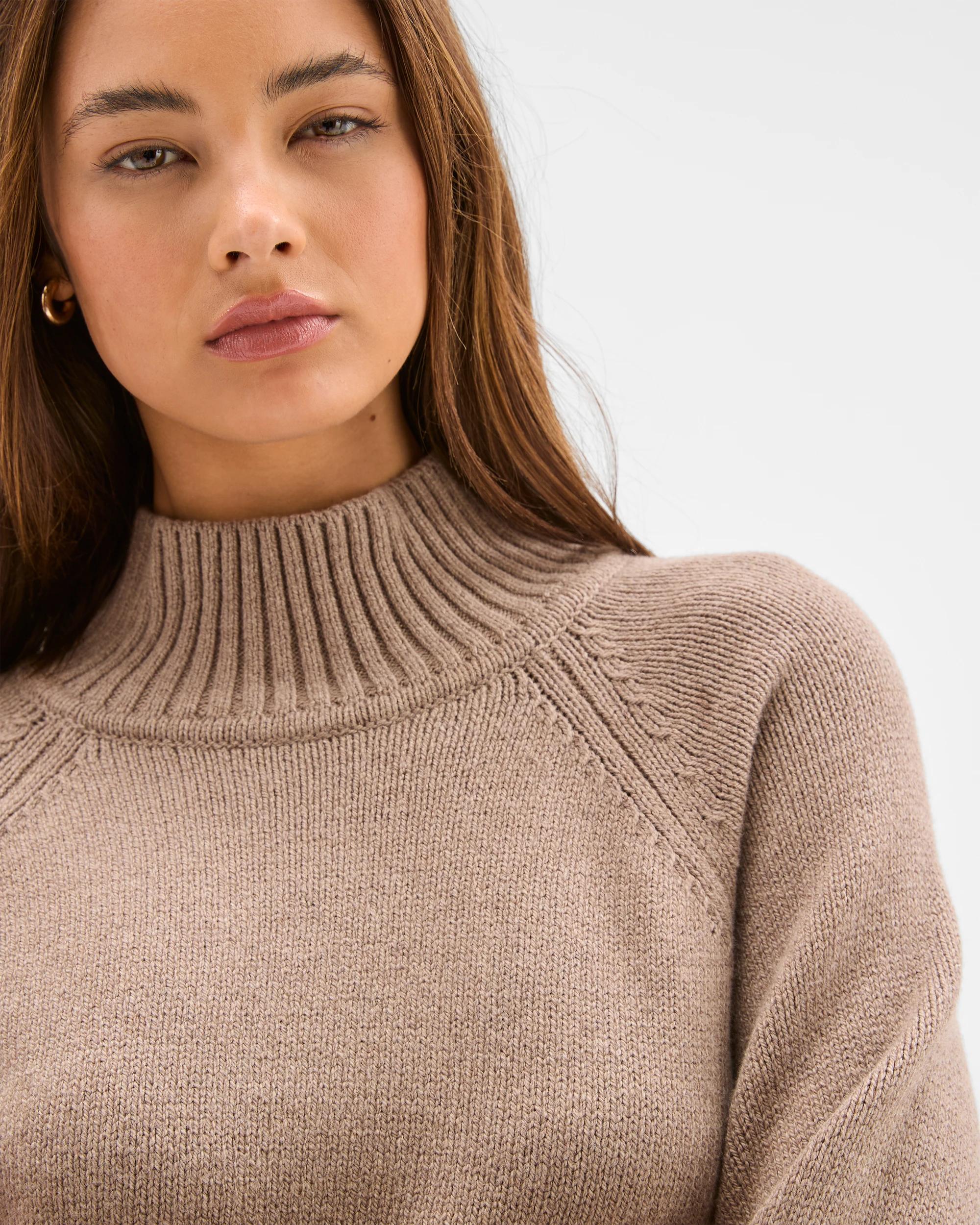 5 Lily Loves Australian Cotton Blend High Neck Knit Jumper COCOA MARLE, 5 of 6