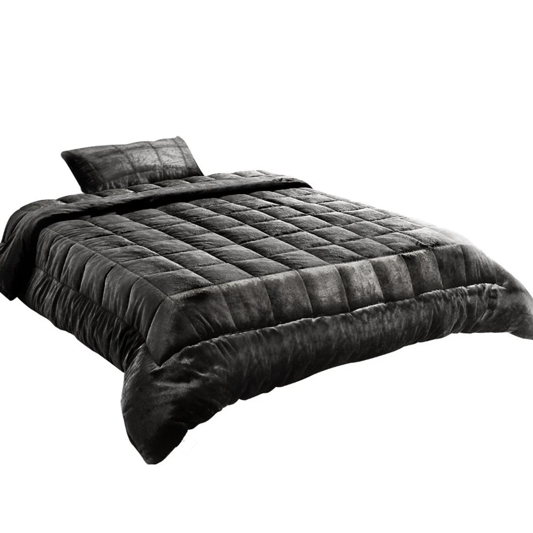 1 Giselle Bedding Faux Mink Quilt Charcoal Single - Single Bed - Charcoal, 1 of 8