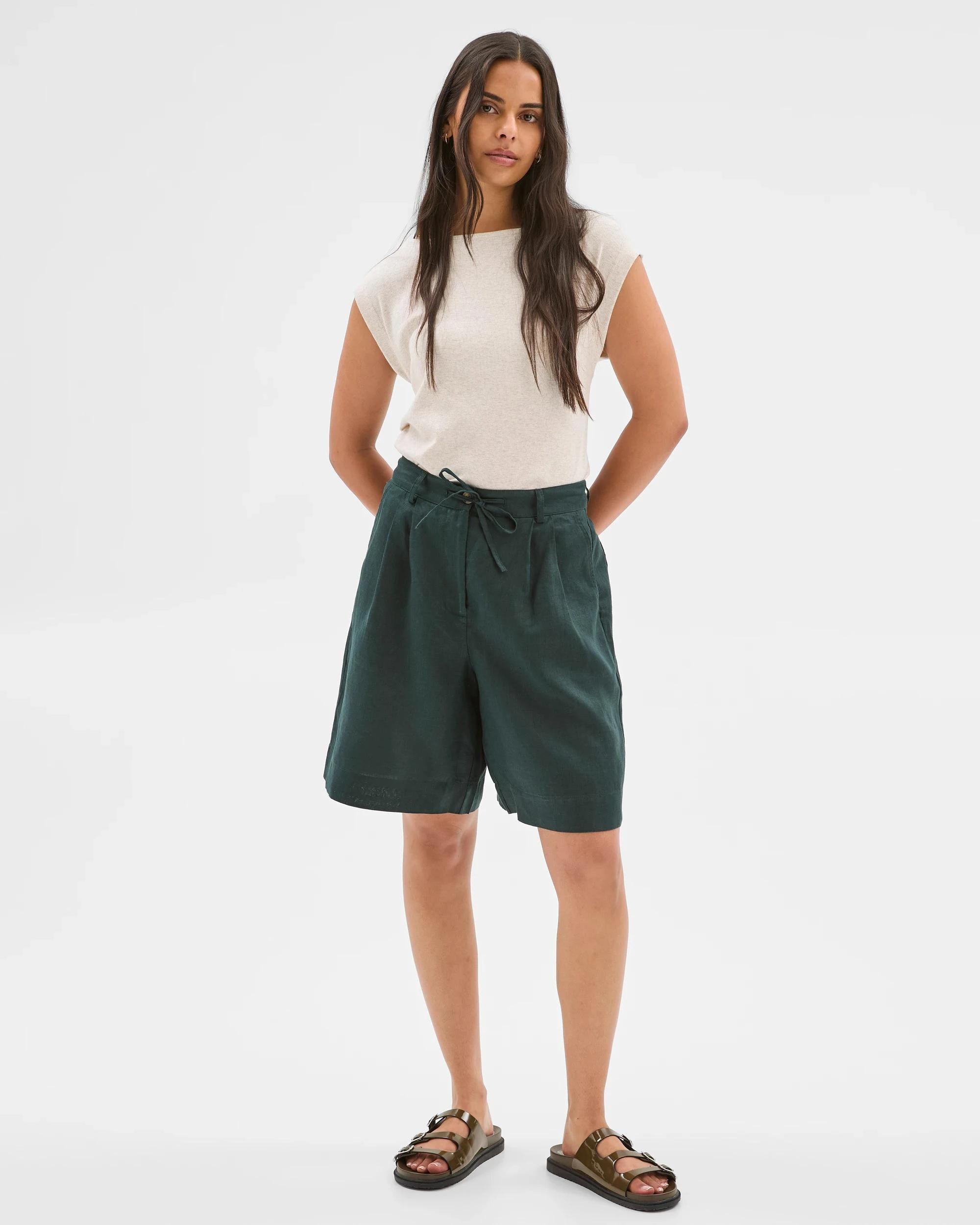 1 Target European Linen Bermuda Shorts MIDNIGHT JADE, 1 of 6