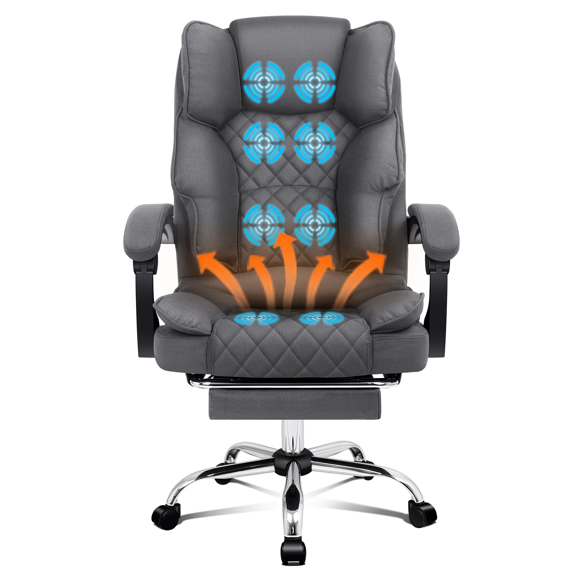 10 Alfordson Massage Office Chair Heated Fabric Seat Executive Racing Computer - Grey, 10 of 10