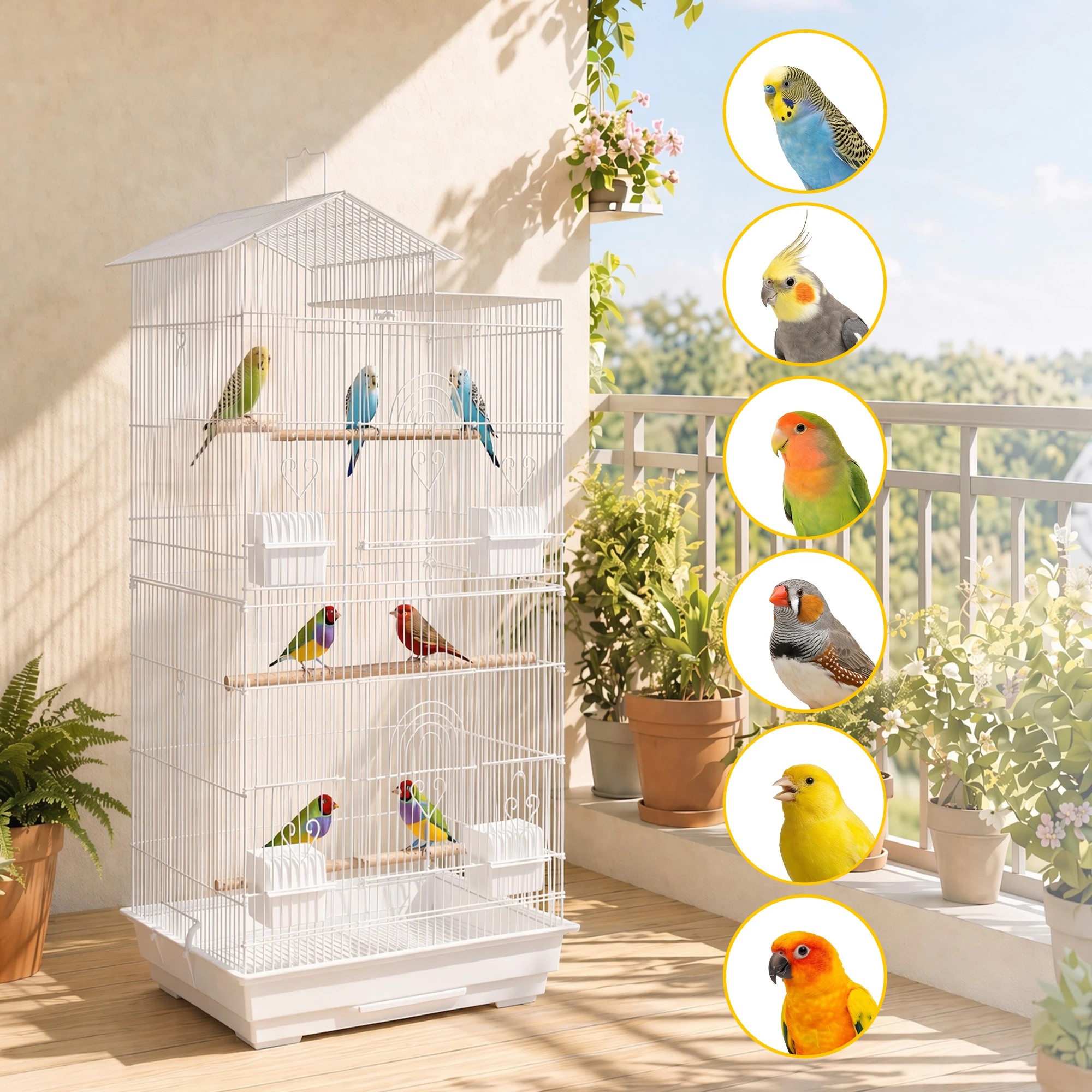 8 i.Pet 100cm Bird Cage Aviary Parrot Budgie - White, 8 of 8