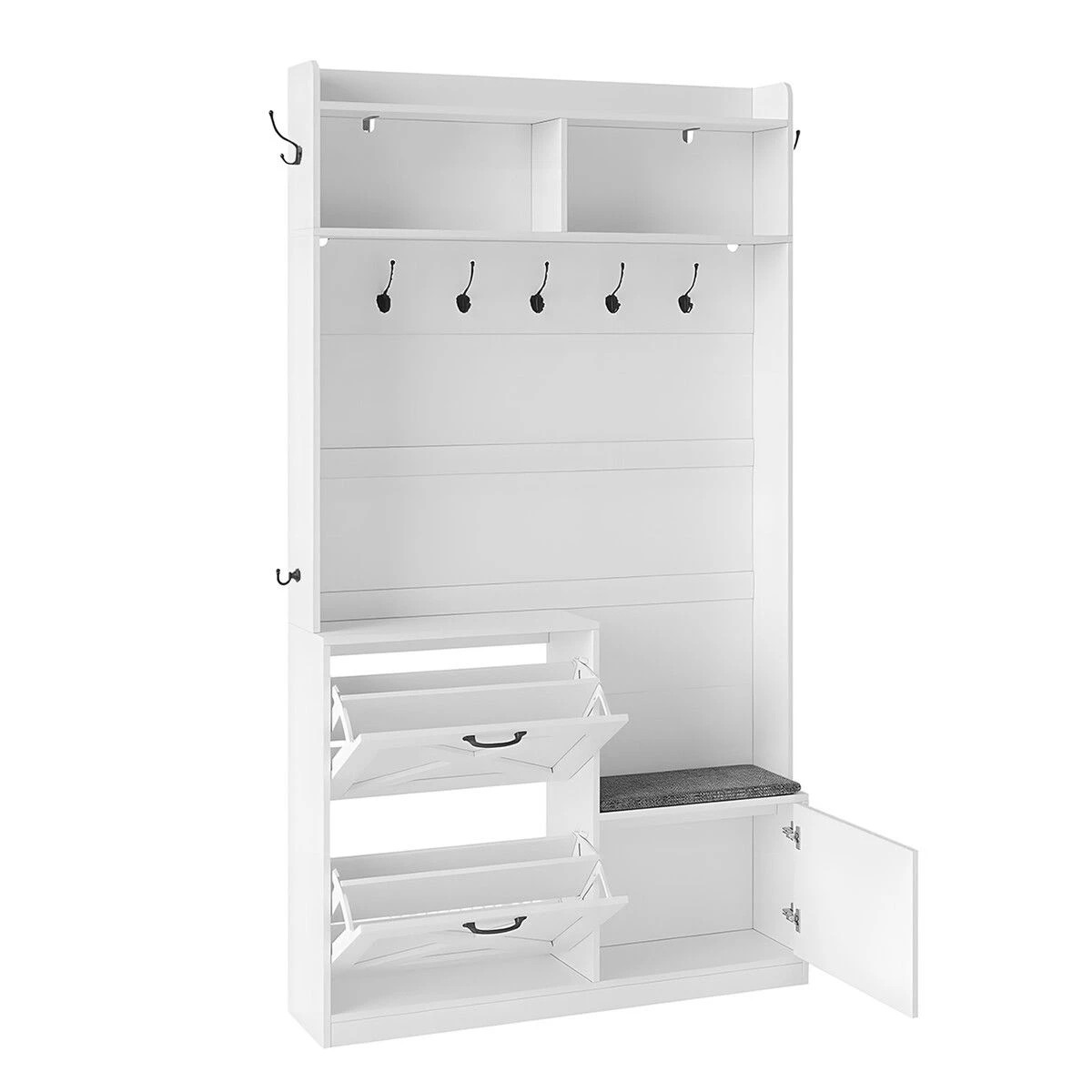 1 Ausway Coat Rack Shoe Cabinet Hall Tree Unit LED Lights, 1 of 4