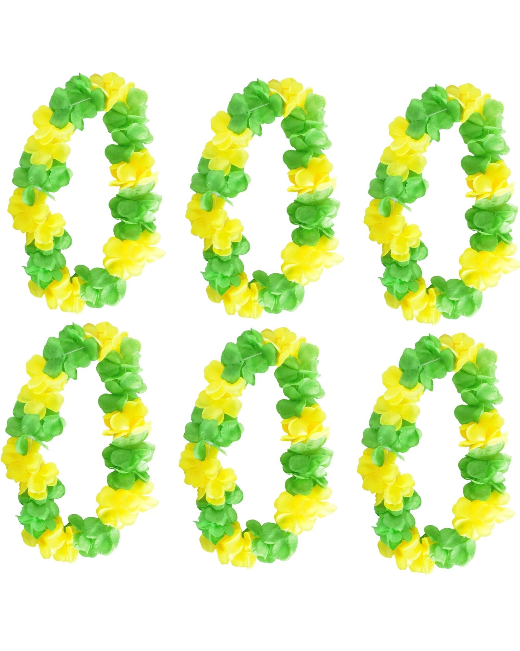 1 BR Costumes 6x Green & Yellow Hawaiian Lei – Two-Tone Floral Necklace for Luau & Summer Part, 1 of 1