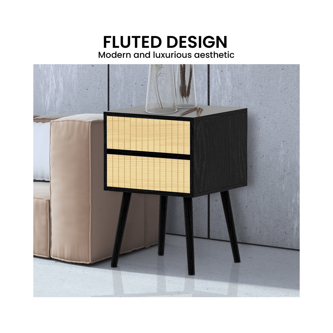 5 Sarantino Ivan Bedside Table Night Stand - Black Natural, 5 of 9