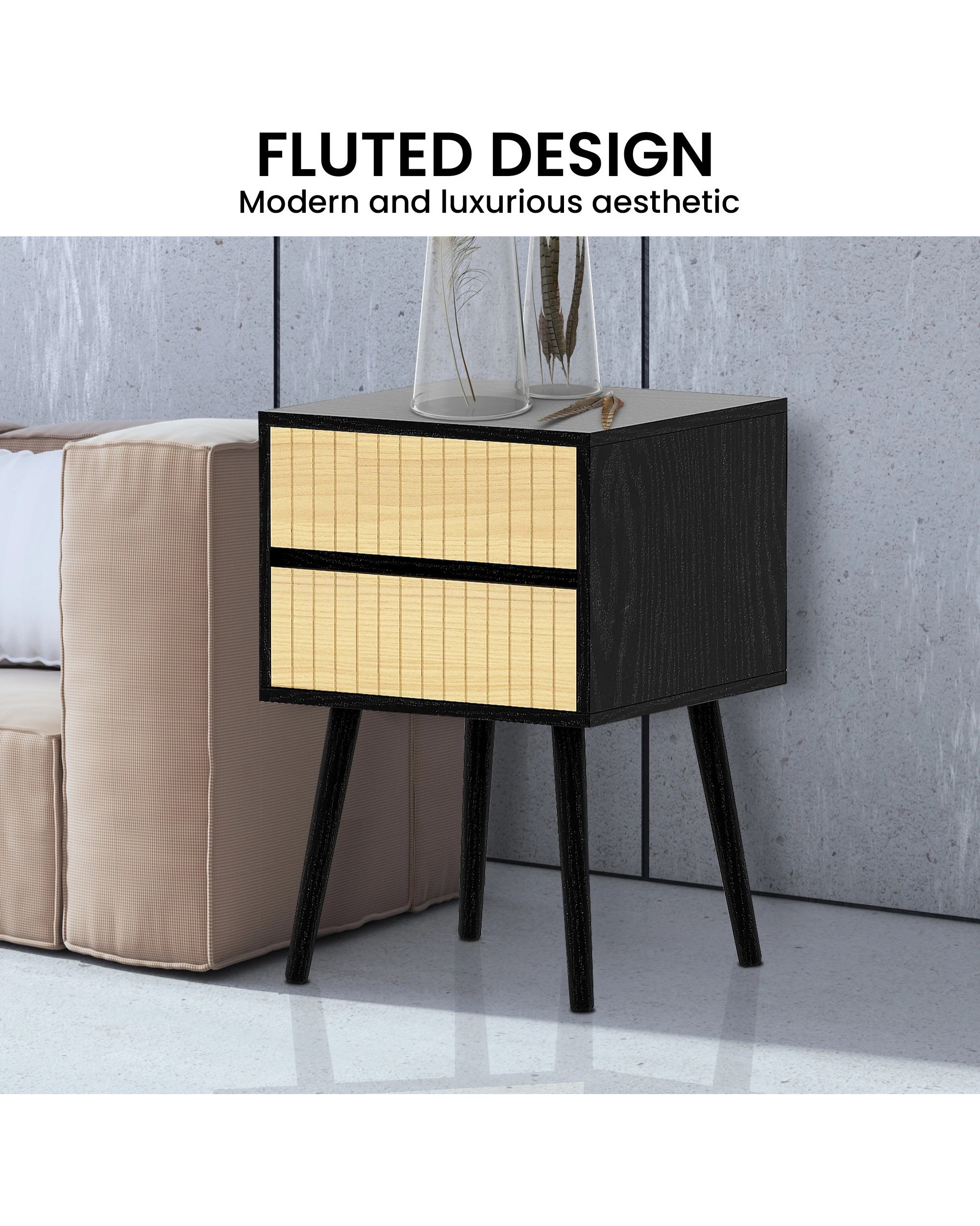 5 Sarantino Ivan Bedside Table Night Stand - Black Natural, 5 of 9