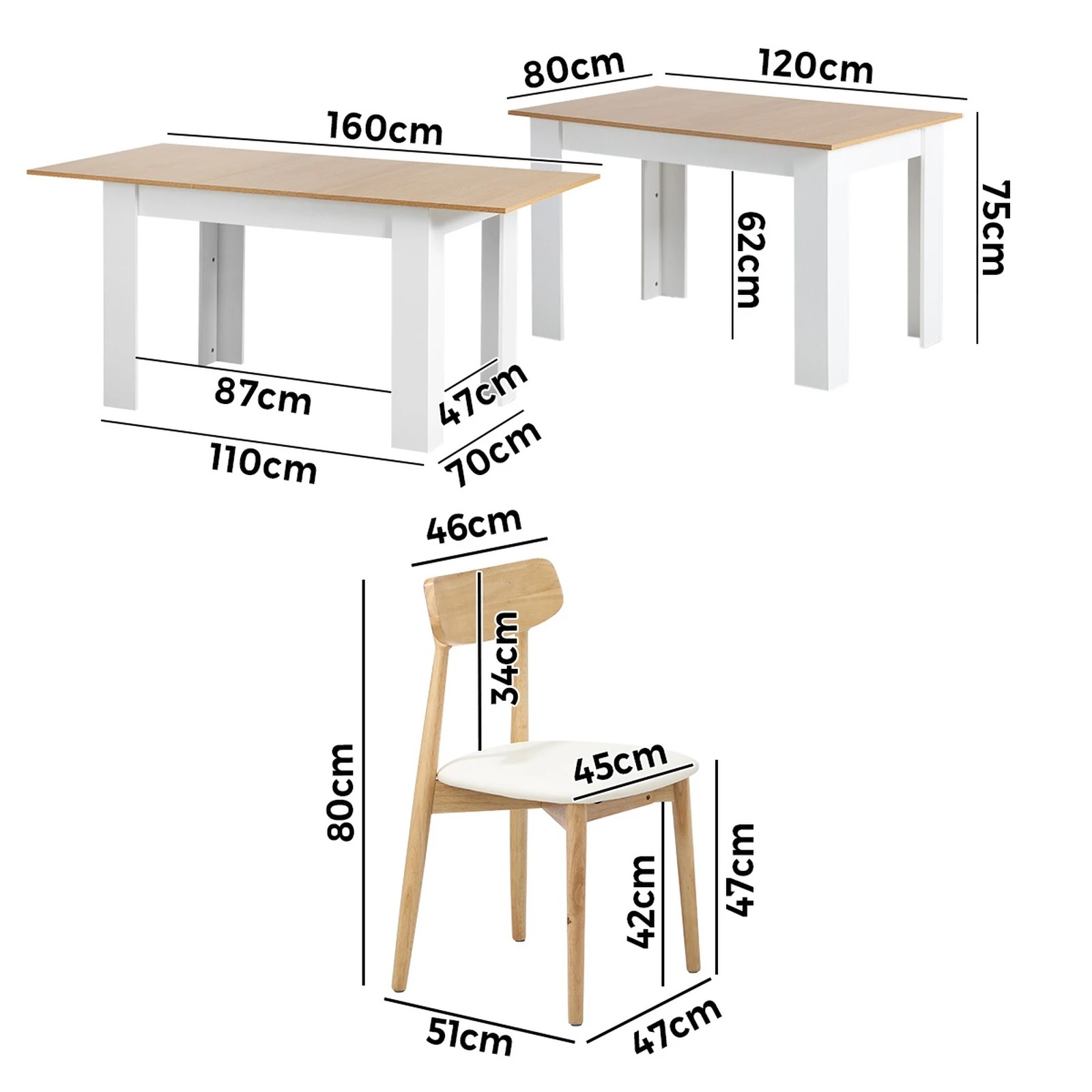2 Oikiture 160cm Extendable Dining Table with 4x Dining Chairs PU Leather - Multi, 2 of 9
