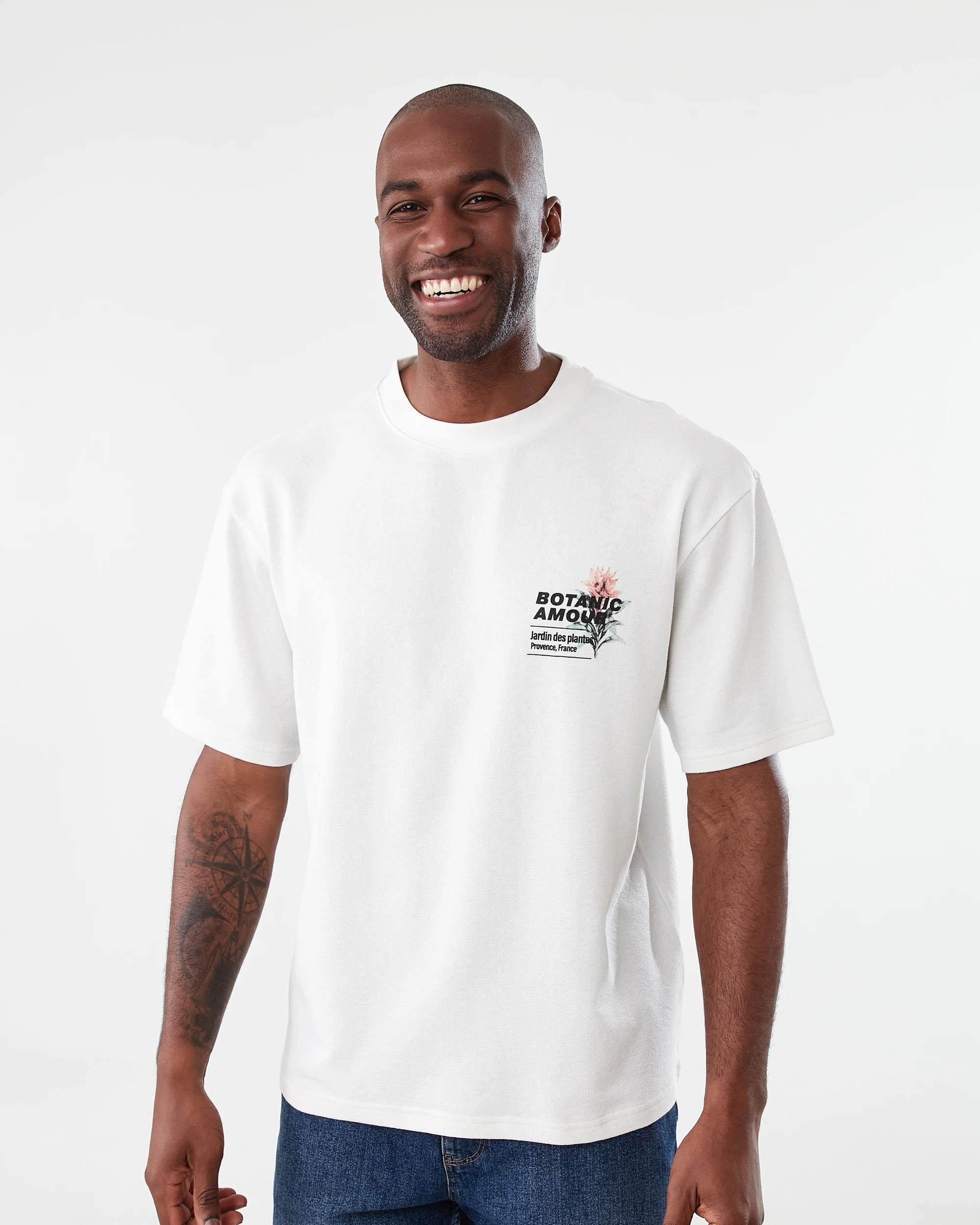 1 Textured Printed T-shirt Wht Botanc, 1 of 7