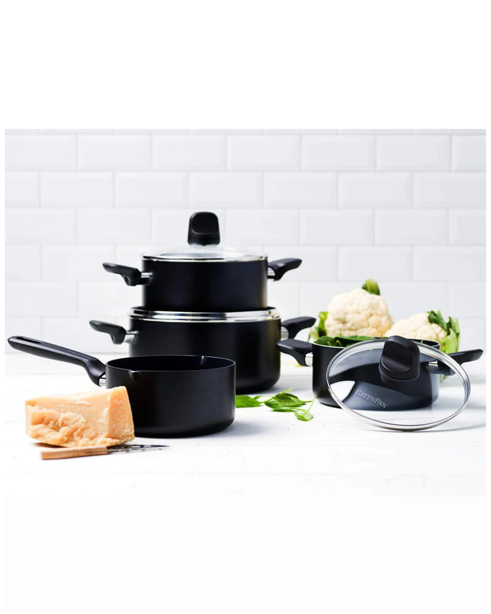 2 7pc Greenpan Memphis Series Non Stick Coated Saucepan Set Home Kitchen Cookware - Black, 2 of 6