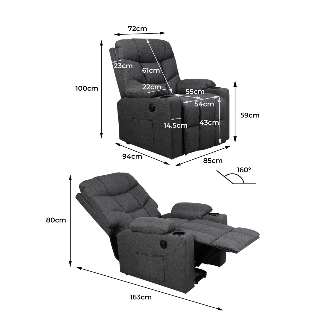 1 Levede Electric Recliner Chair - Grey, 1 of 2