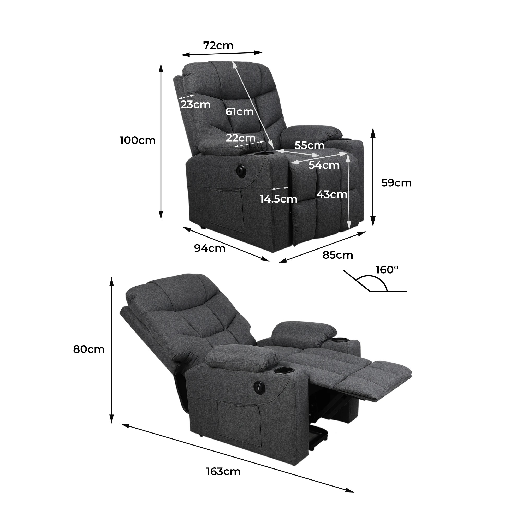 1 Levede Electric Recliner Chair - Grey, 1 of 2