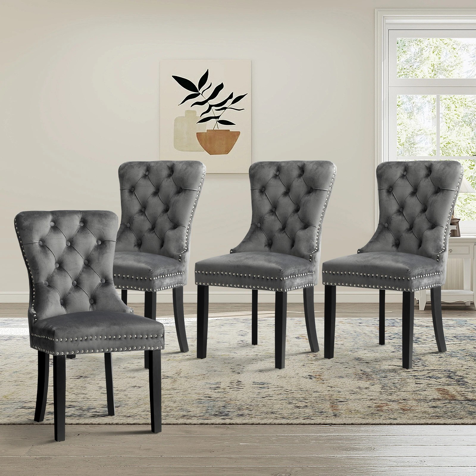 2 Oikiture 4x Velvet Dining Chairs Upholstered French Provincial Tufted - Grey, 2 of 8