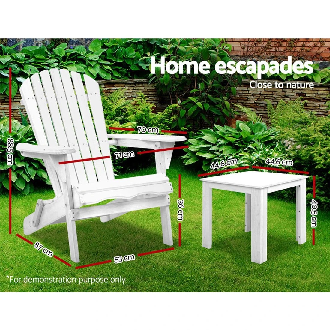1 Gardeon 3-Piece Adirondack Outdoor Table and Chairs Wooden Foldable Beach Set Outdoor Dining Set - White, 1 of 8