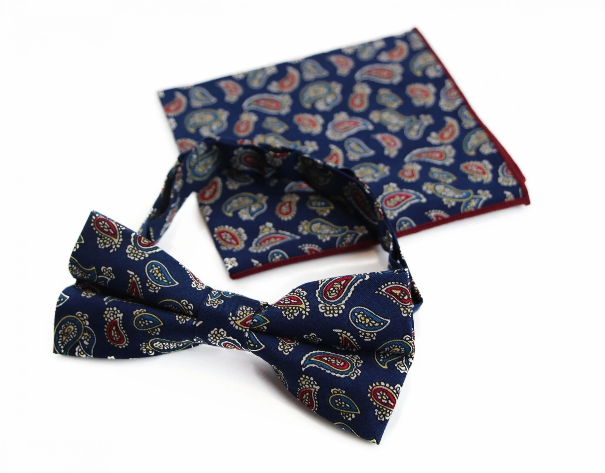 6 Zasel Mens Navy, Red, White, Yellow & Blue Paisley Cotton Bow Tie & Pocket Square Set - Multi - Multi, 6 of 6