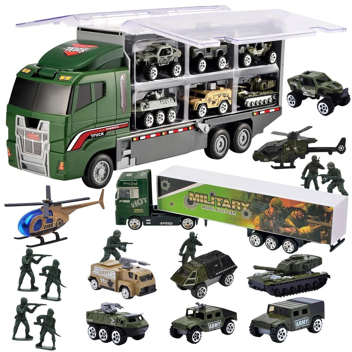 1 AUSWAY Army Truck Toy Car Military Force Model Carrier Storage Play Set, 1 of 5