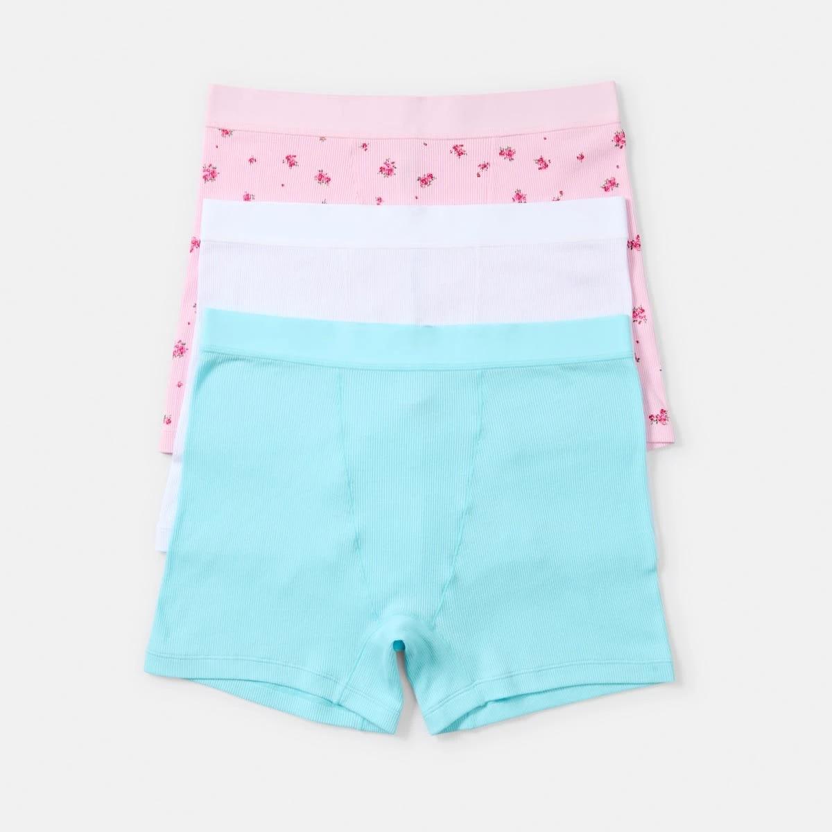 1 3 Pack Cotton Boyfriend Shorts Pink Rose, White, Bright Turquoise, 1 of 9
