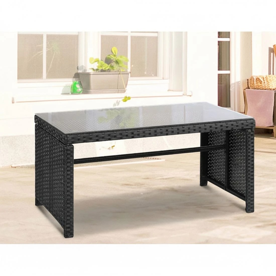 5 Gardeon 4 PCS Outdoor Sofa Set Rattan Chair Table Setting Garden Furniture - Black, 5 of 6