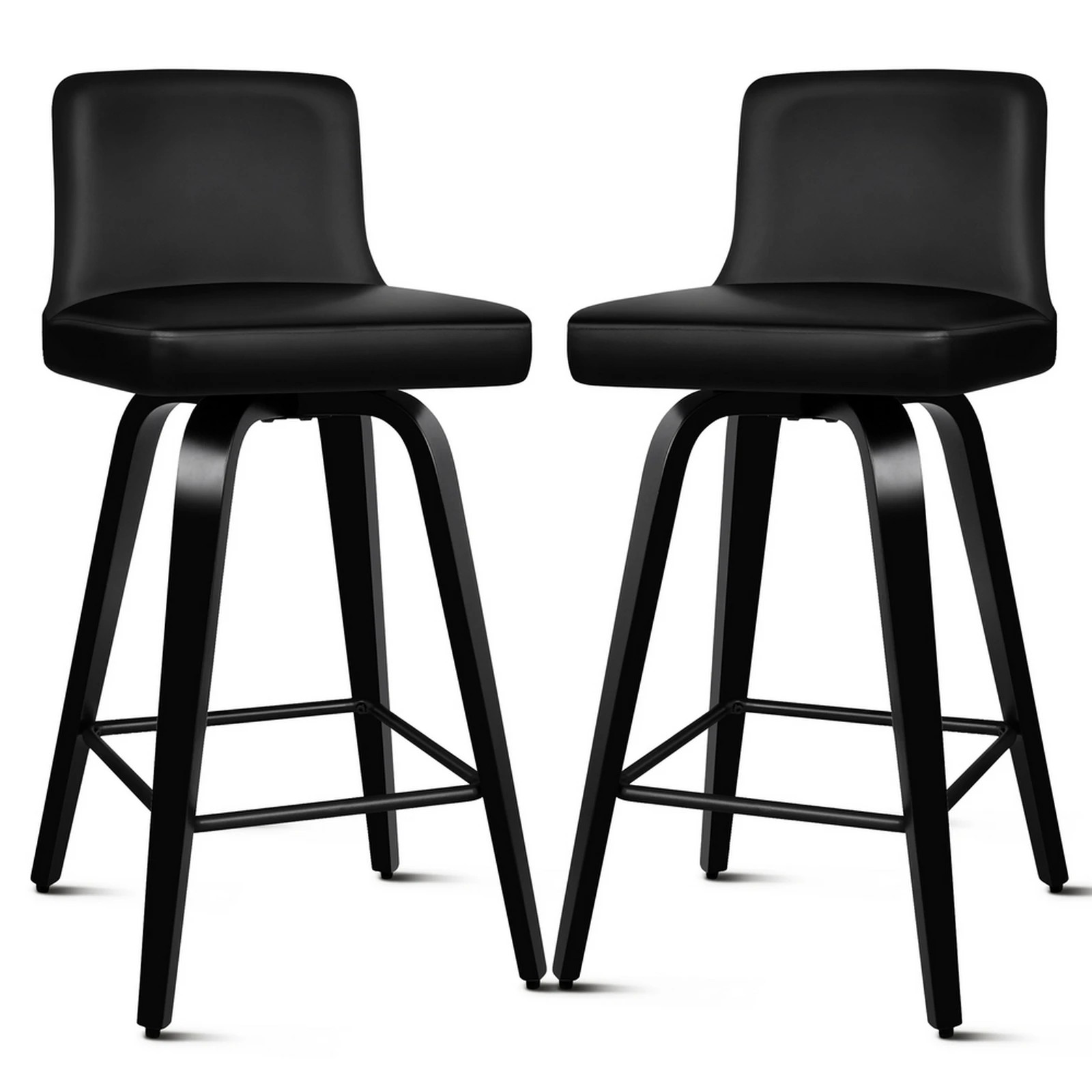 1 Alfordson 2x Swivel Bar Stools Bailey Kitchen Wooden Dining Chair ALL - Black, 1 of 10