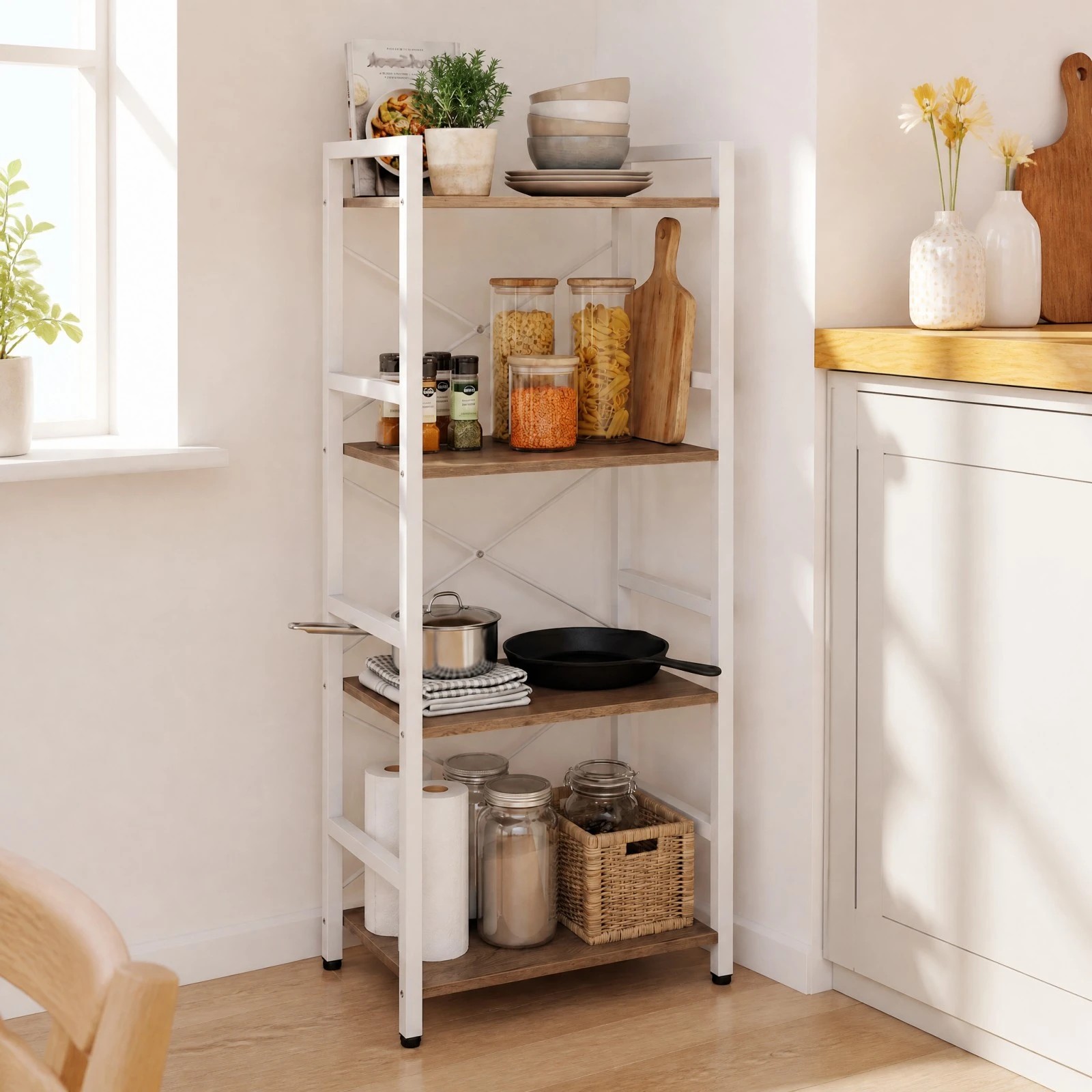 3 Costway 4-Tier Bookshelf Bookcase Metal Display Rack Open Shelves - Natural, 3 of 7