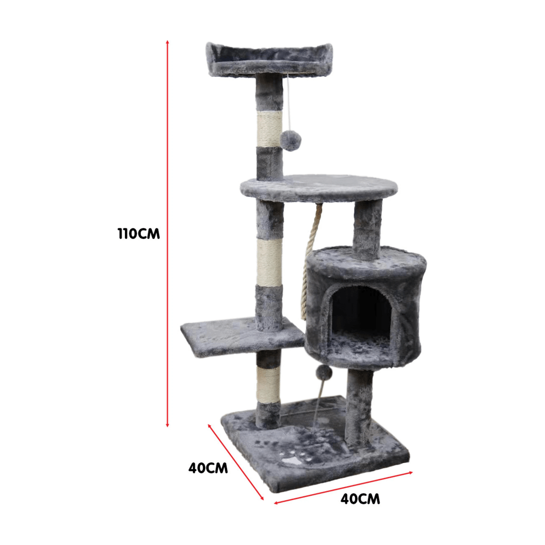 4 Furtastic 110cm Cat Tree Scratching Post - Silver Grey, 4 of 6