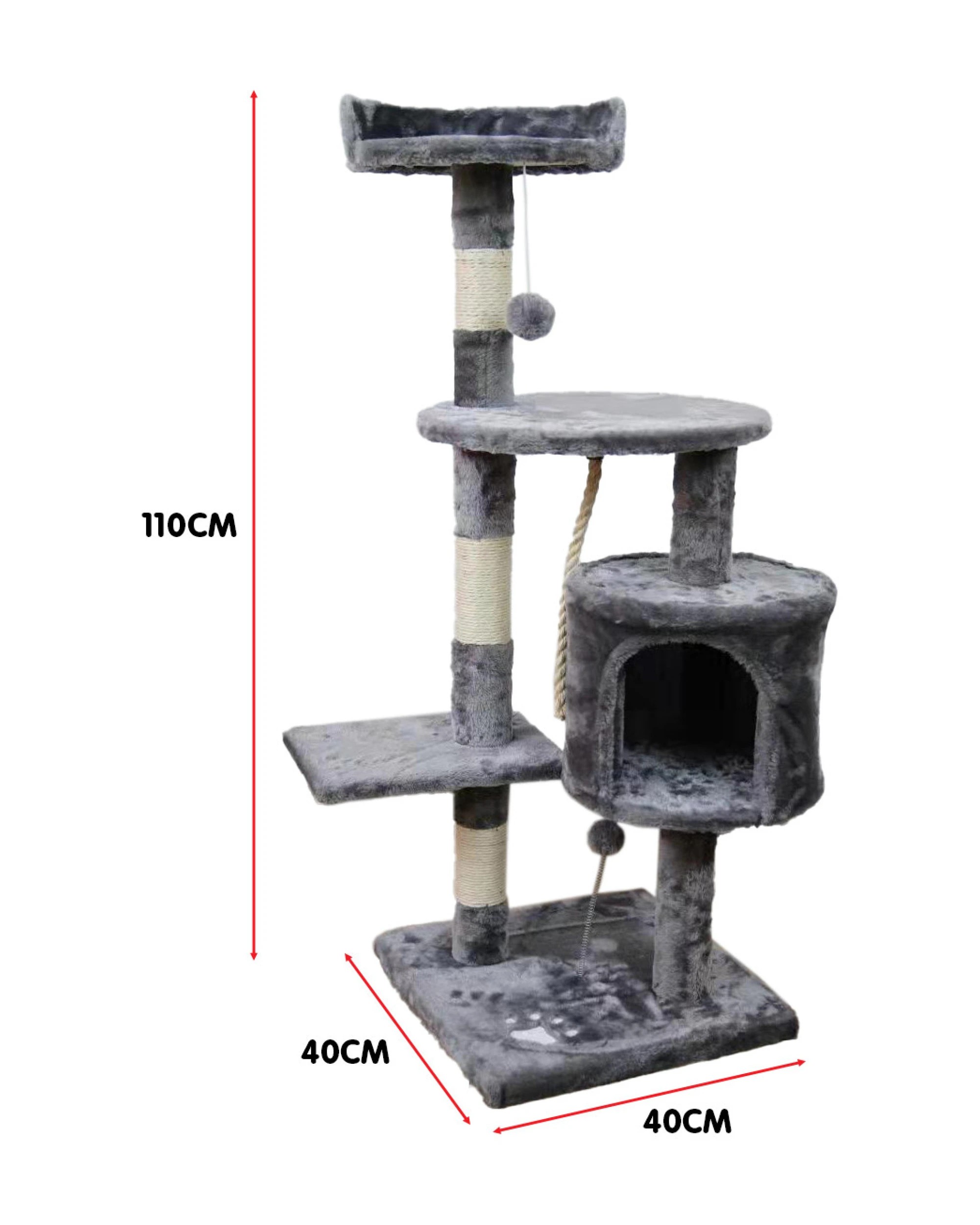 4 Furtastic 110cm Cat Tree Scratching Post - Silver Grey, 4 of 6