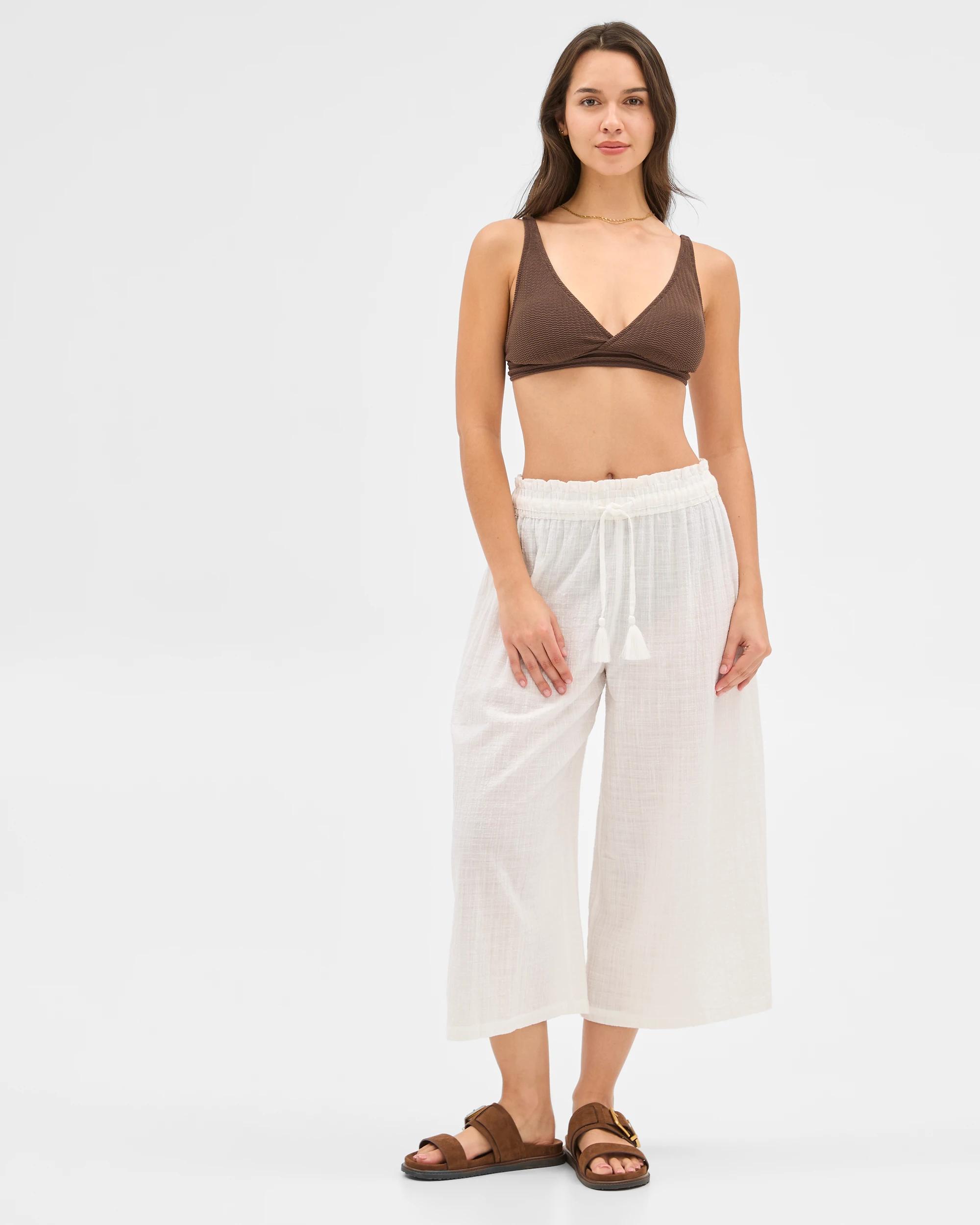 1 Target Resort Shirred Waist Culotte Pants WHITE, 1 of 6