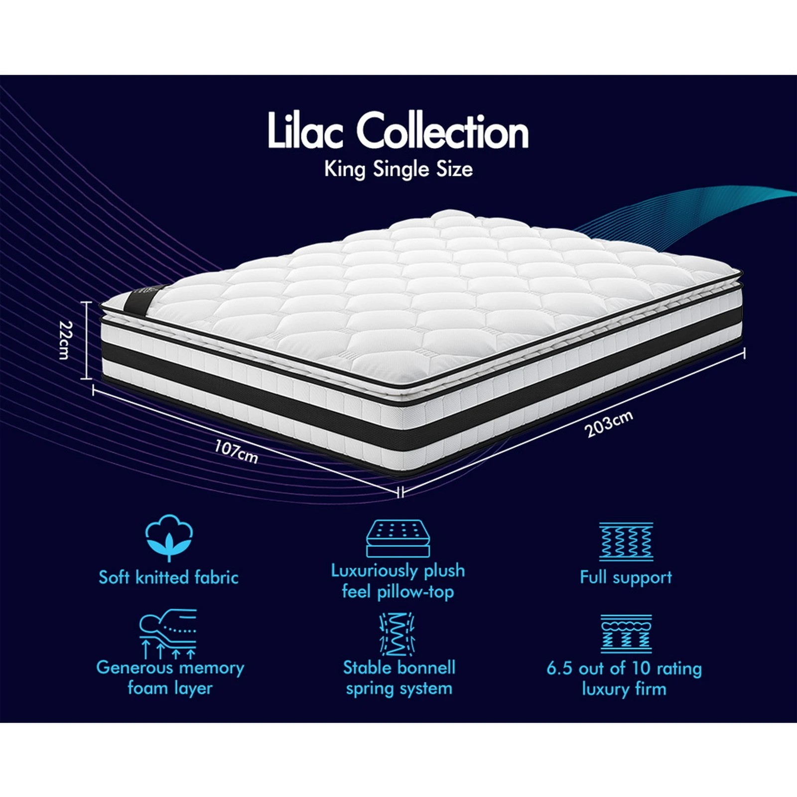 9 Starry Eucalypt Mattress Pillow Top Foam Bed Bonnell Spring 22cm - King Single Bed, 9 of 10