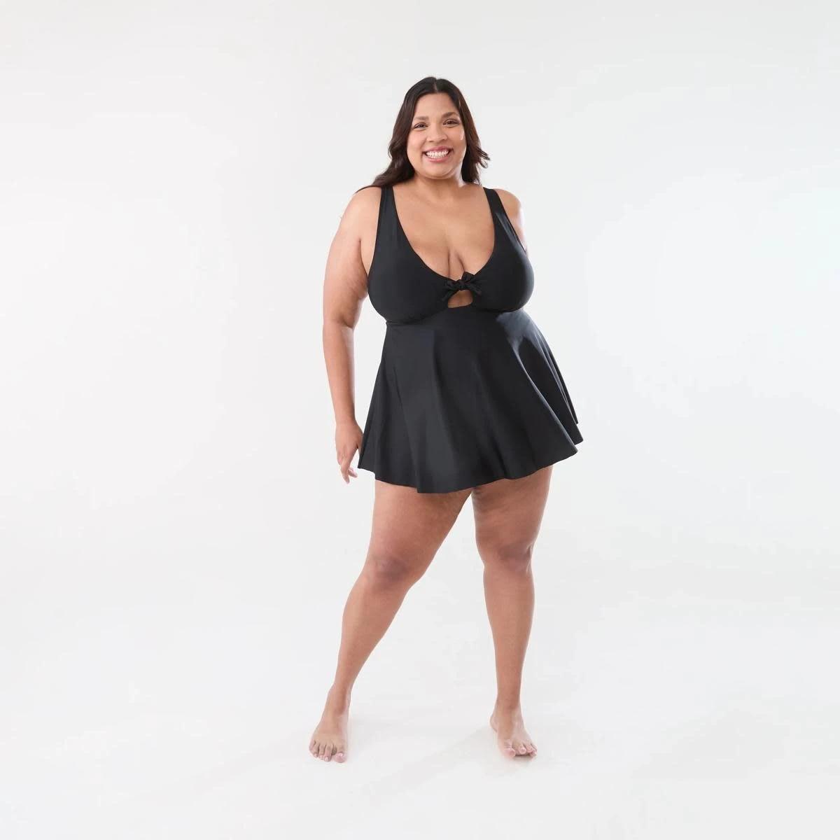 5 Curve Tie Front Skirted One Piece Swimsuit BLACK, 5 of 5
