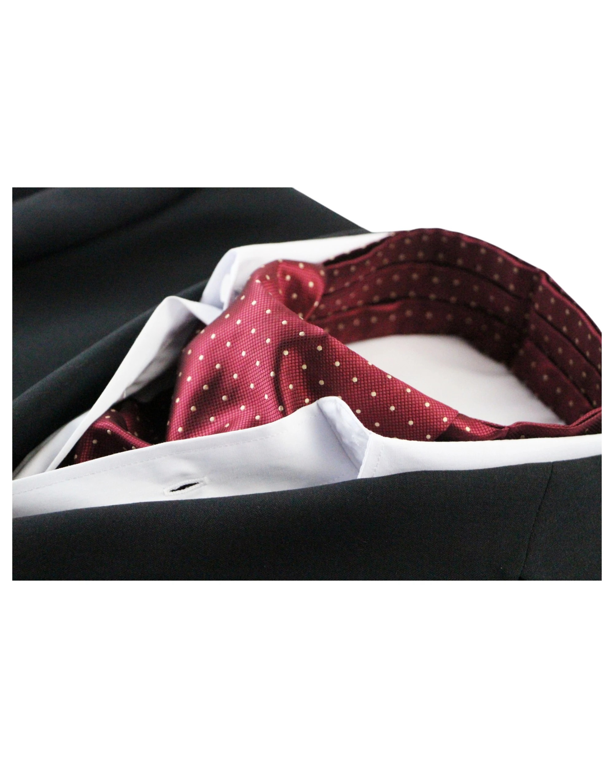 1 Zasel Mens Maroon & Gold Mini Polka Dot Cravat - Multi, 1 of 4
