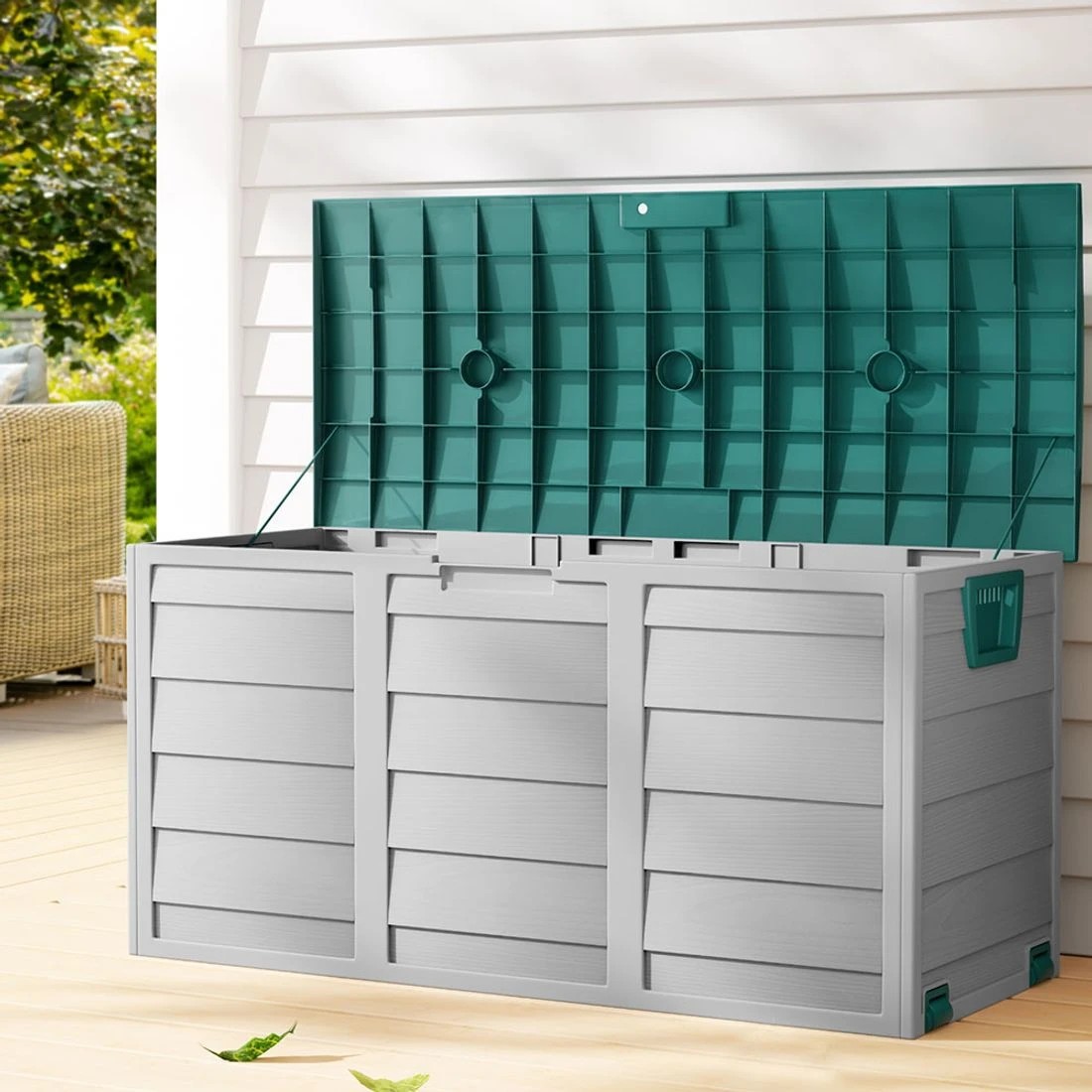 3 Gardeon Outdoor Storage Box 290L Lockable Organiser Garden Deck Shed Tool - Green, 3 of 8