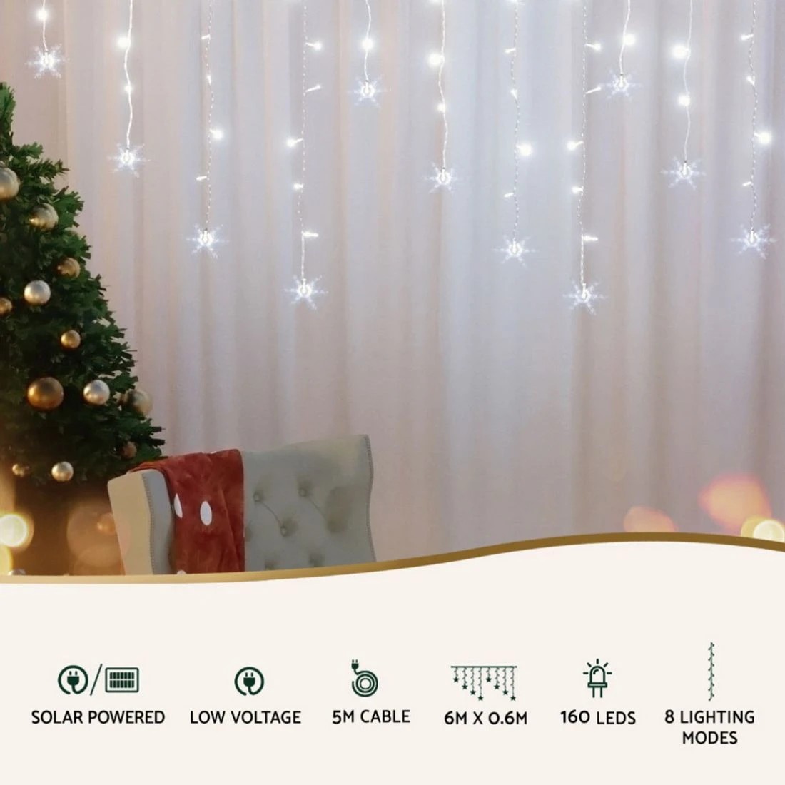4 Jingle Jollys 6M Christmas Icicle Lights String Light 160 LED Solar Powered Cold - White, 4 of 5