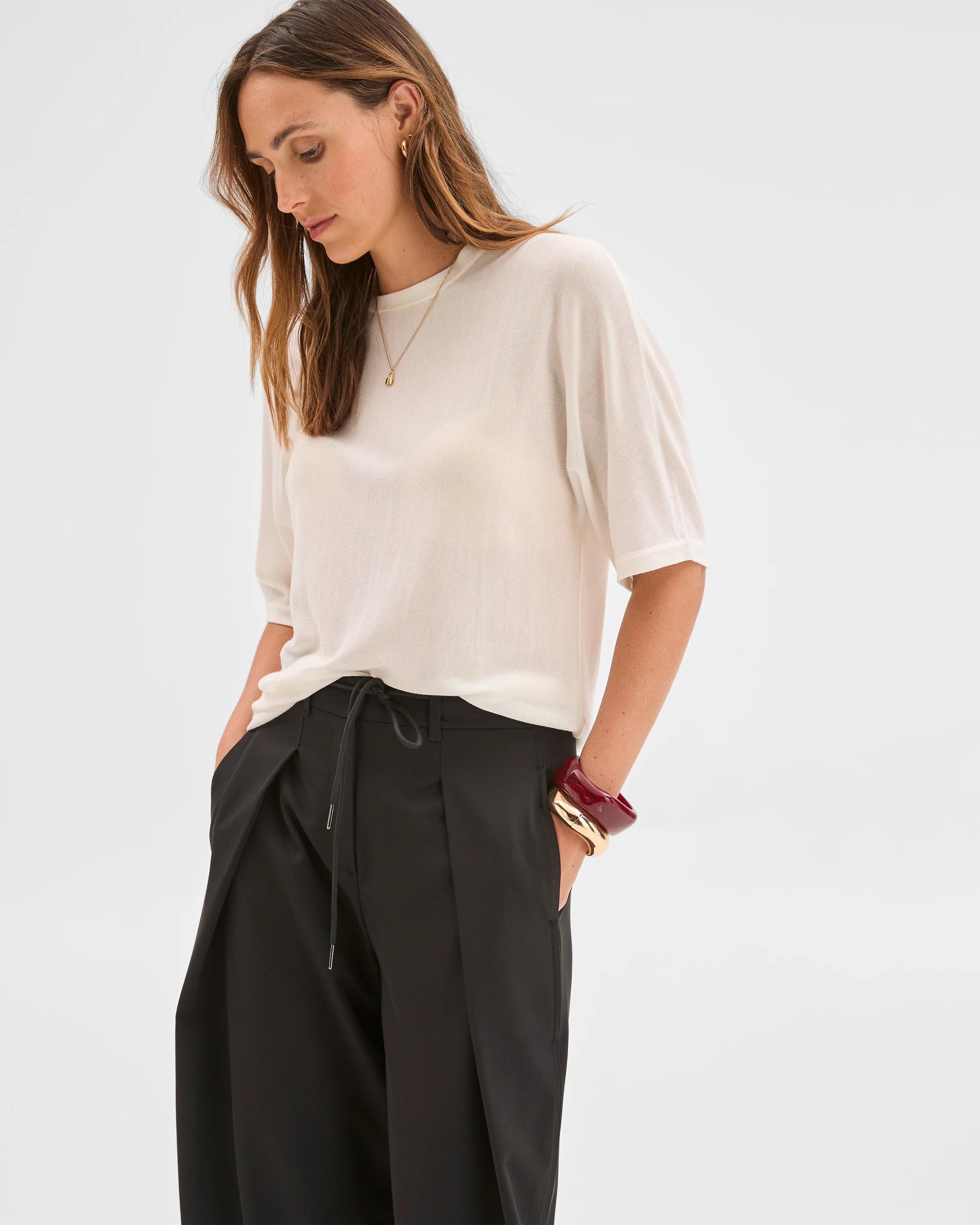 1 Preview Tencel/Merino Blend Lightweight Knit T-Shirt WHITE, 1 of 5