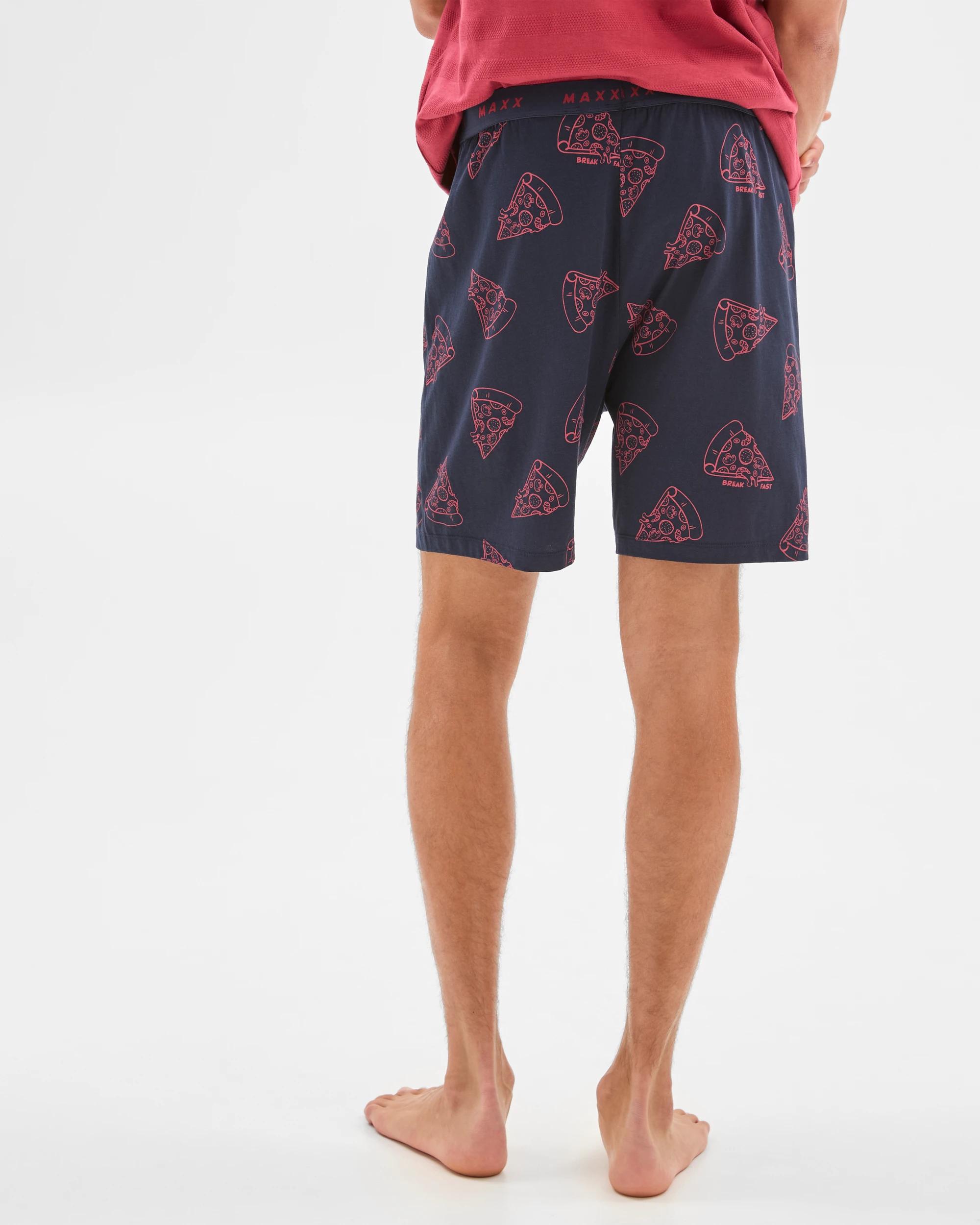6 Australian Cotton Blend Print Jersey Sleep Shorts - Maxx NAVY PIZZA, 6 of 6