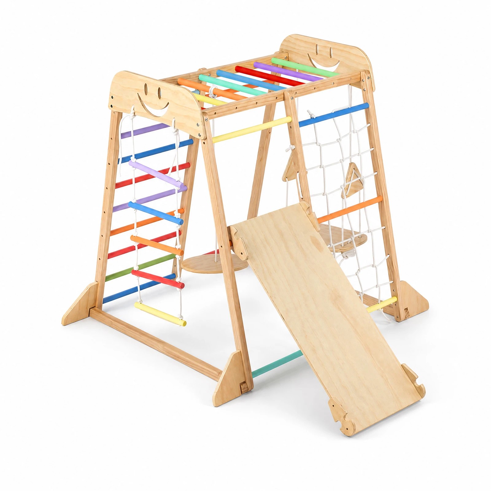 4 Advwin  Kids Climbing Frame with Slide and Swing Montessori Wooden Climbing Set with Monkey Bars and Rope Ladder - Multi, 4 of 9