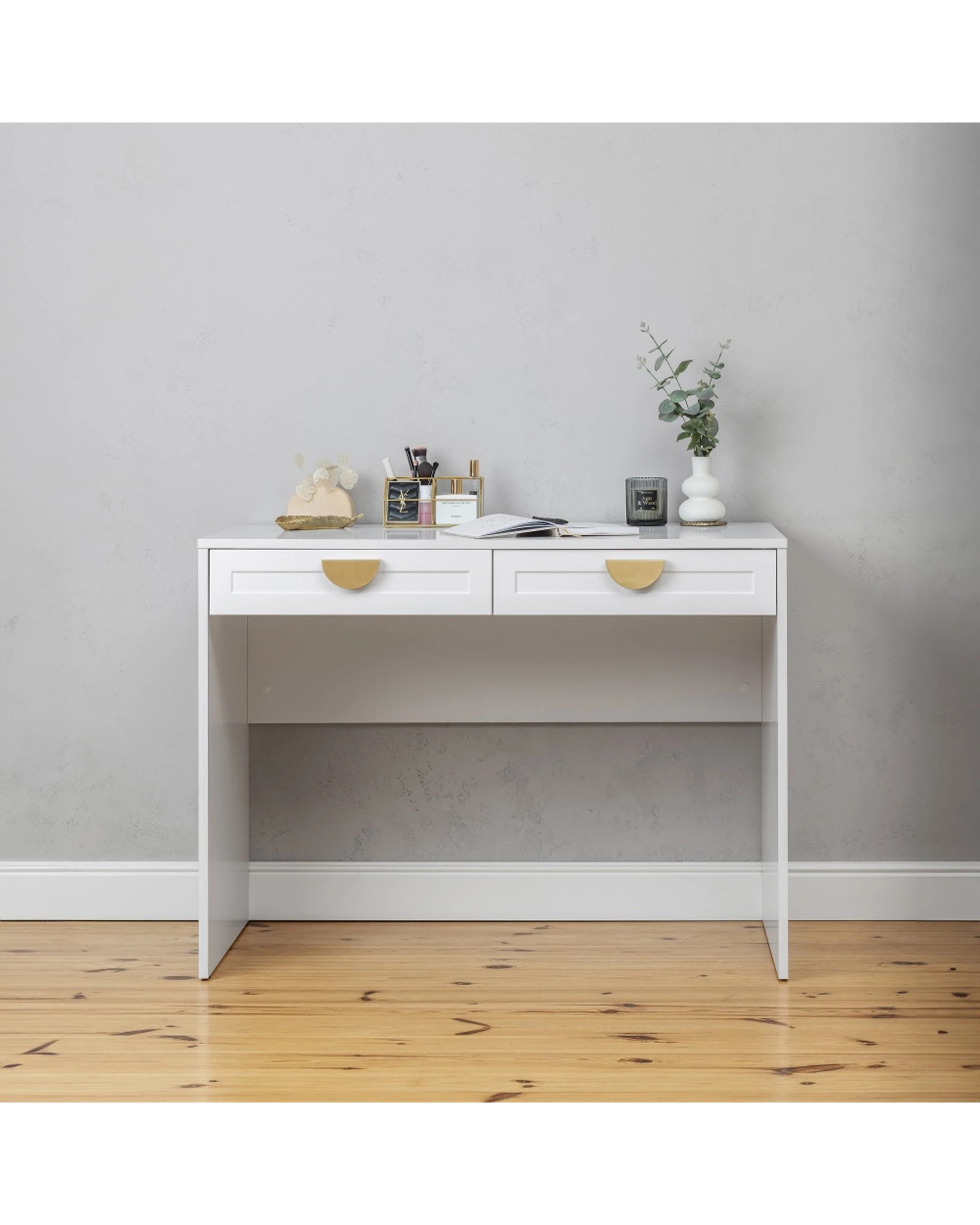 2 European Cabinetry Odessa Hamptons Front Furniture Desk Brass Half Moon Handle - White, 2 of 2