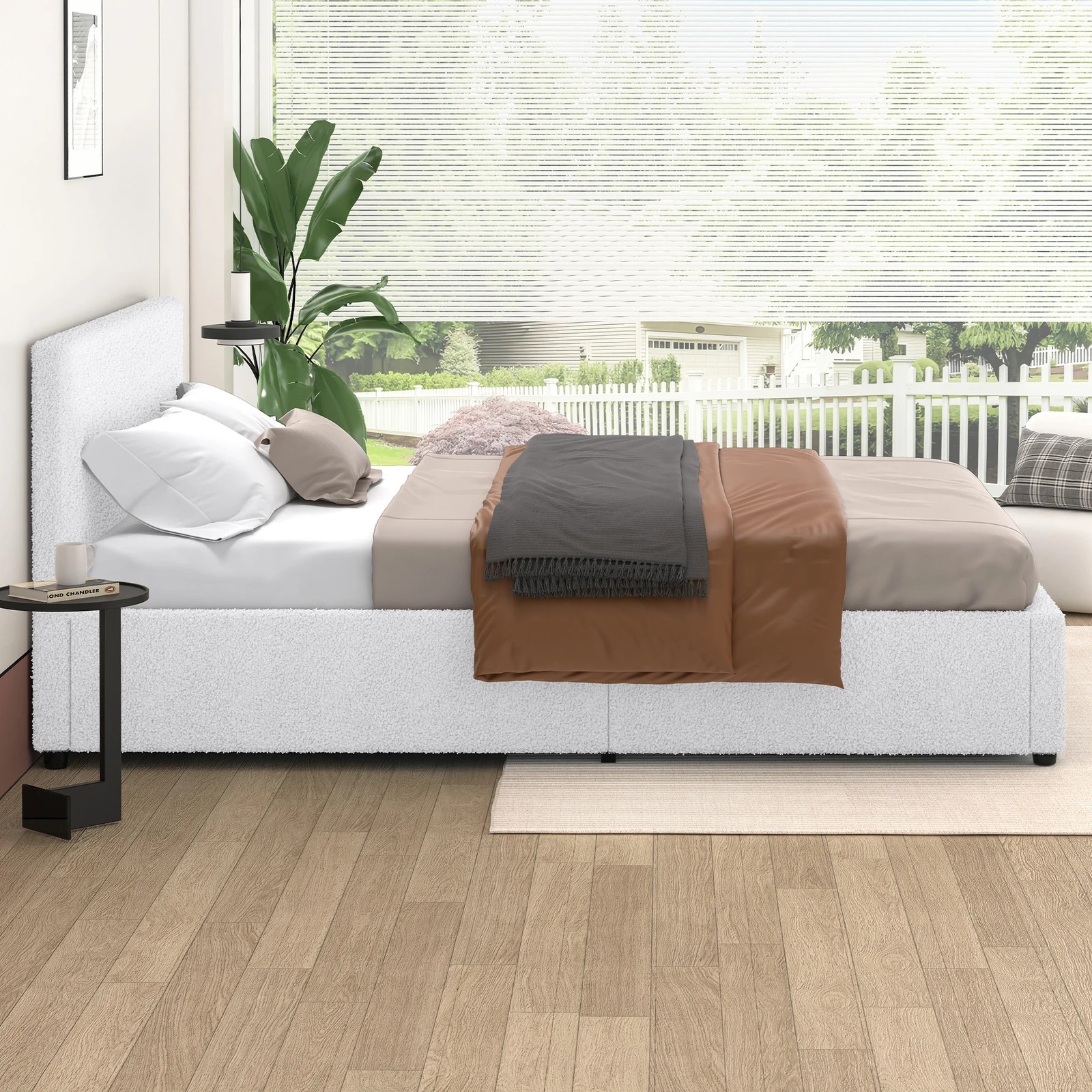 6 Alfordson Bed Frame King Size Gas Lift Storage Base Boucle Tricia - White, 6 of 10