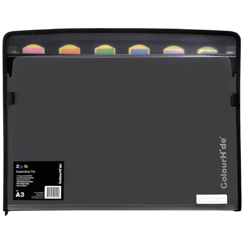 1 ColourHide A3 Zip It Expanding File Black, 1 of 3