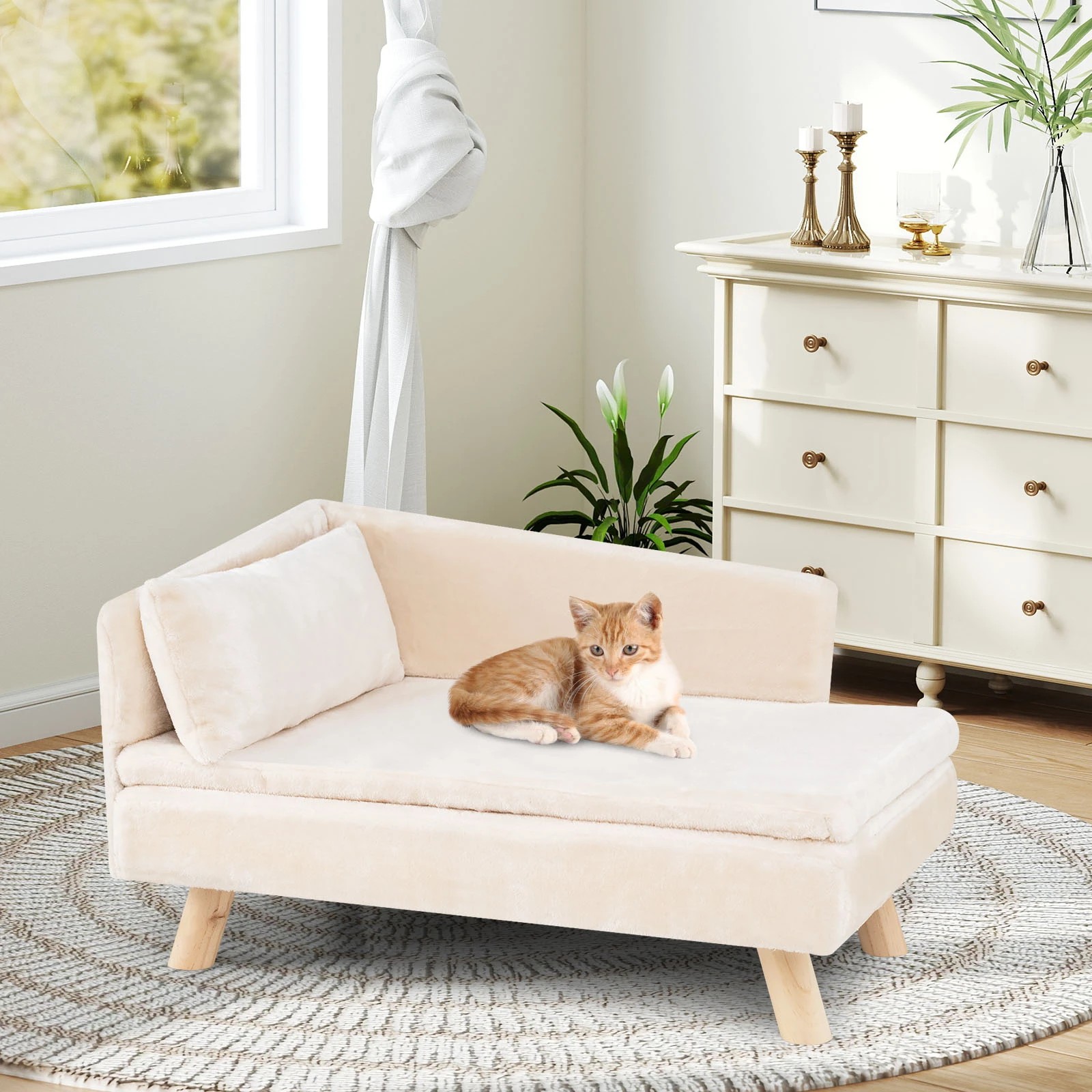4 Costway Elevated Pet Sofa Bed w/Pillow Indoor Couch Chair for Medium Small Dogs Cats - White, 4 of 7