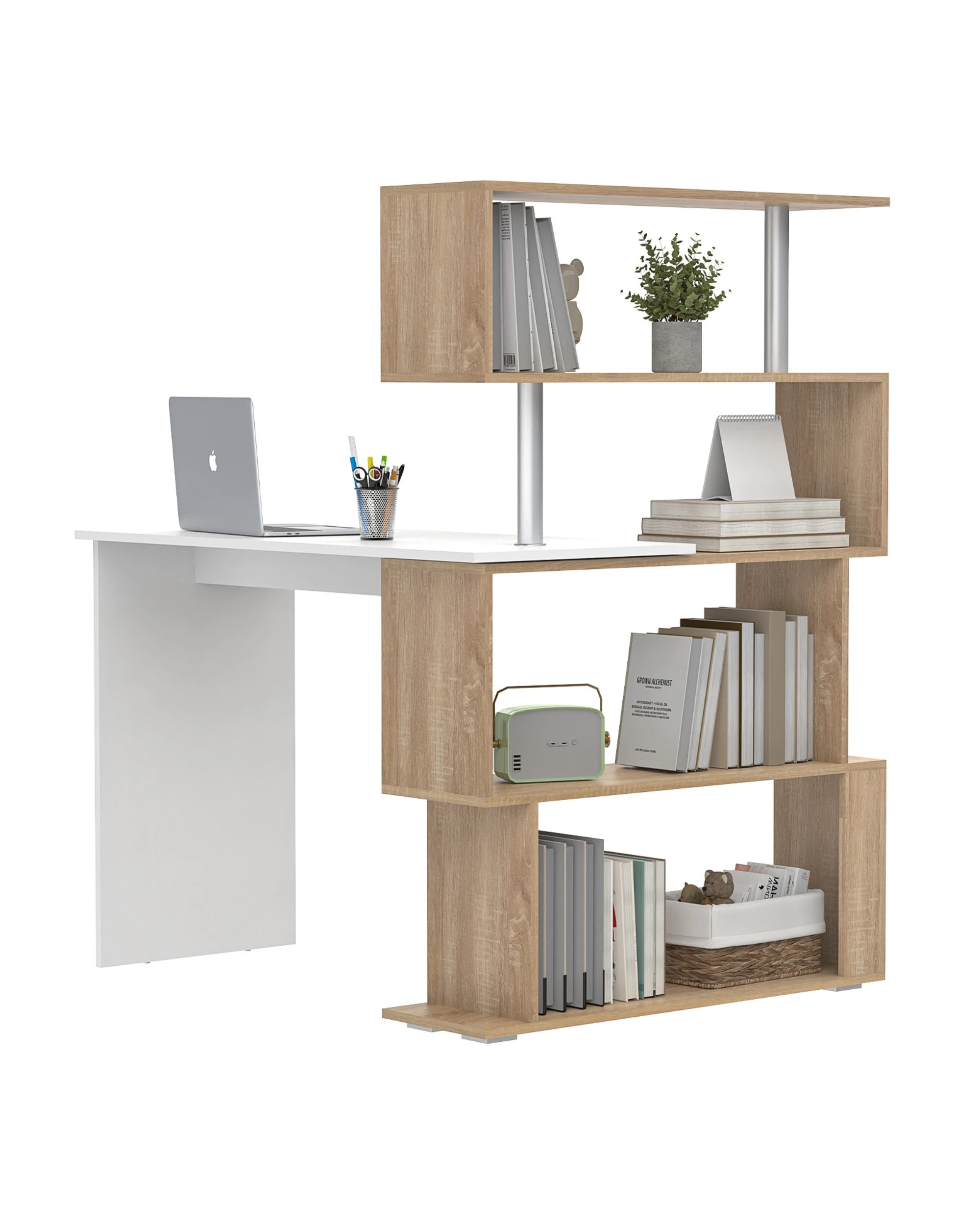 7 Ufurniture Rotating Computer Desk with Bookshelf - Natural, 7 of 8