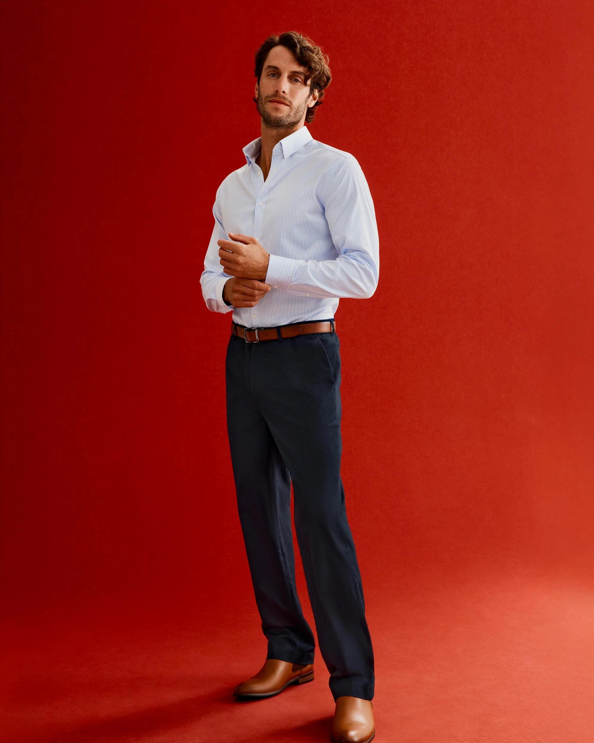 9 Preview Non Iron Long Sleeve Business Shirt BLUE / STRIPE, 9 of 9