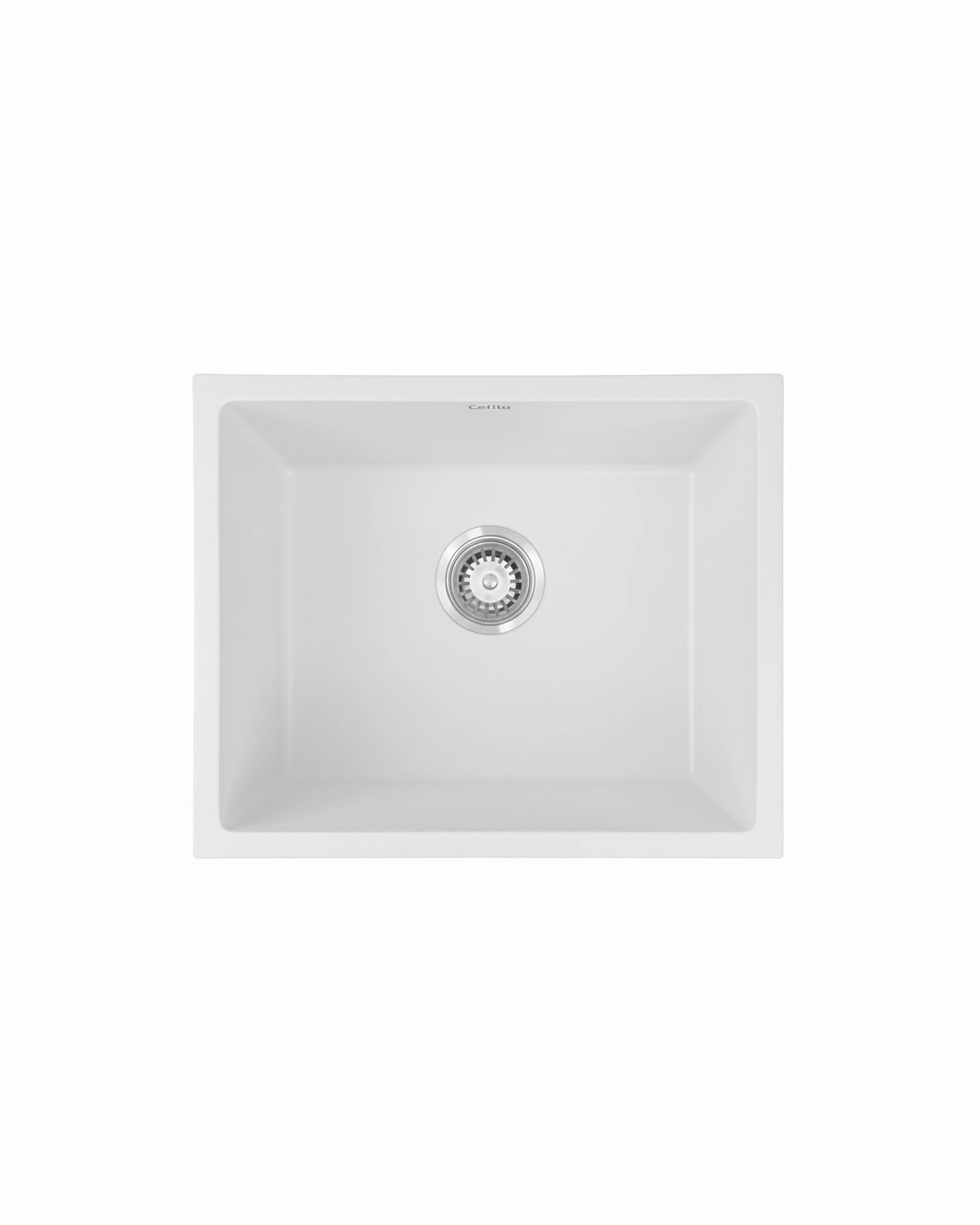 1 Cefito Kitchen Sink 55x45cm Granite Stone Sink Single Bowl - White, 1 of 6