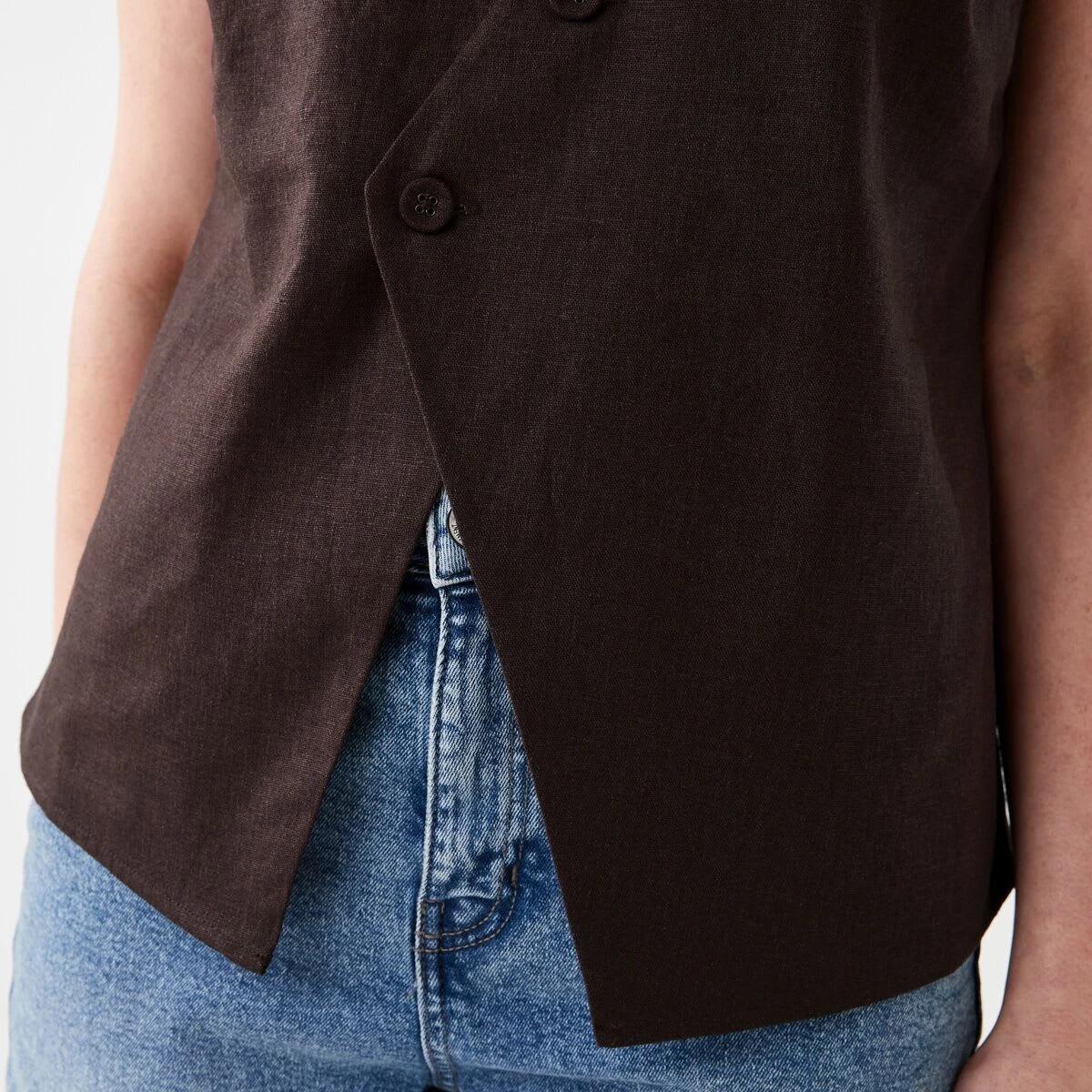 6 Sleeveless Asymmetrical Button Through Vest MELTED CHOCOLATE, 6 of 6