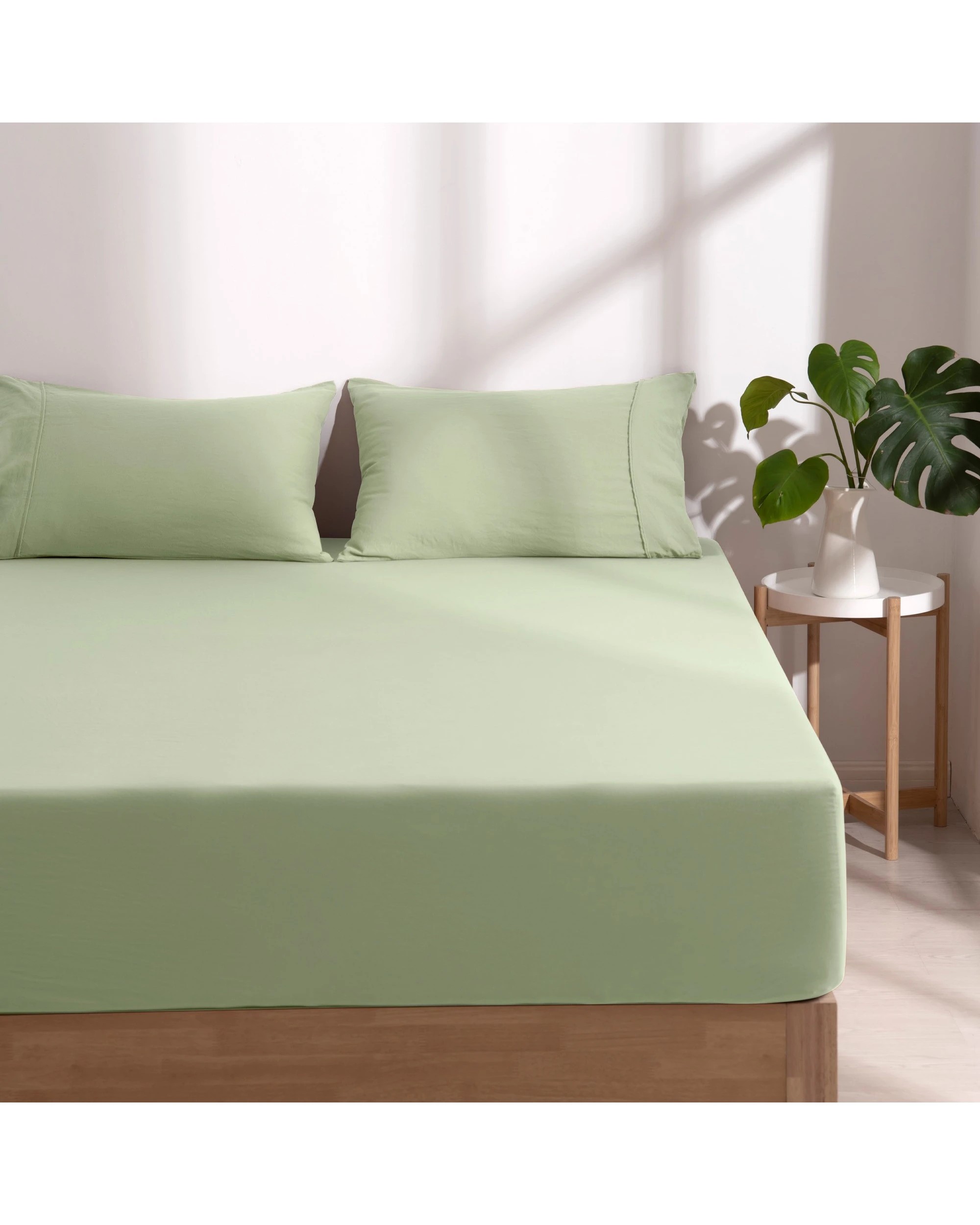 2 Dreamaker Superfine Washed Microfibre Combo Fitted Sheet Set - Queen Bed - Sage Green, 2 of 8