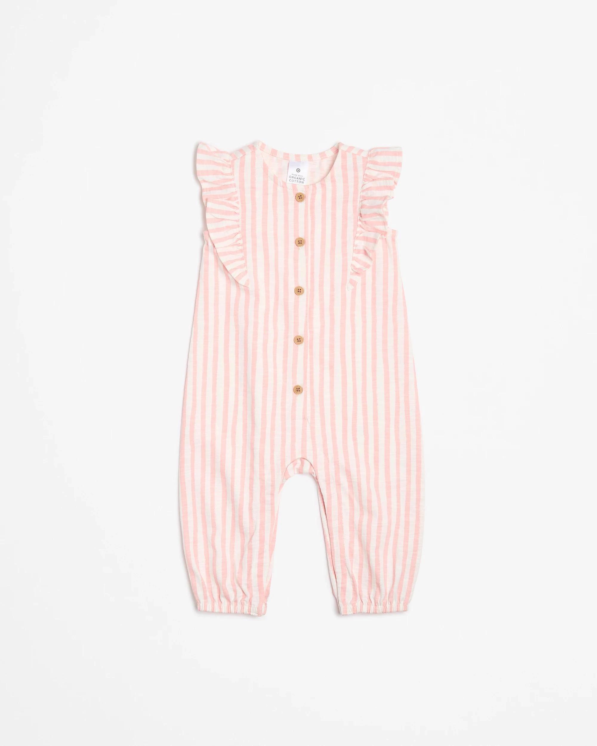 1 Target Baby Baby Girls Organic Cotton Jersey Print Jumpsuit PINK STRAWBERRY STRIPE, 1 of 3