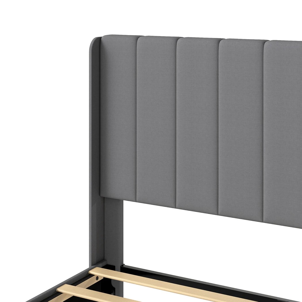 4 Levede Queen Size Bed Frame Upholstered Platform Grey, 4 of 8