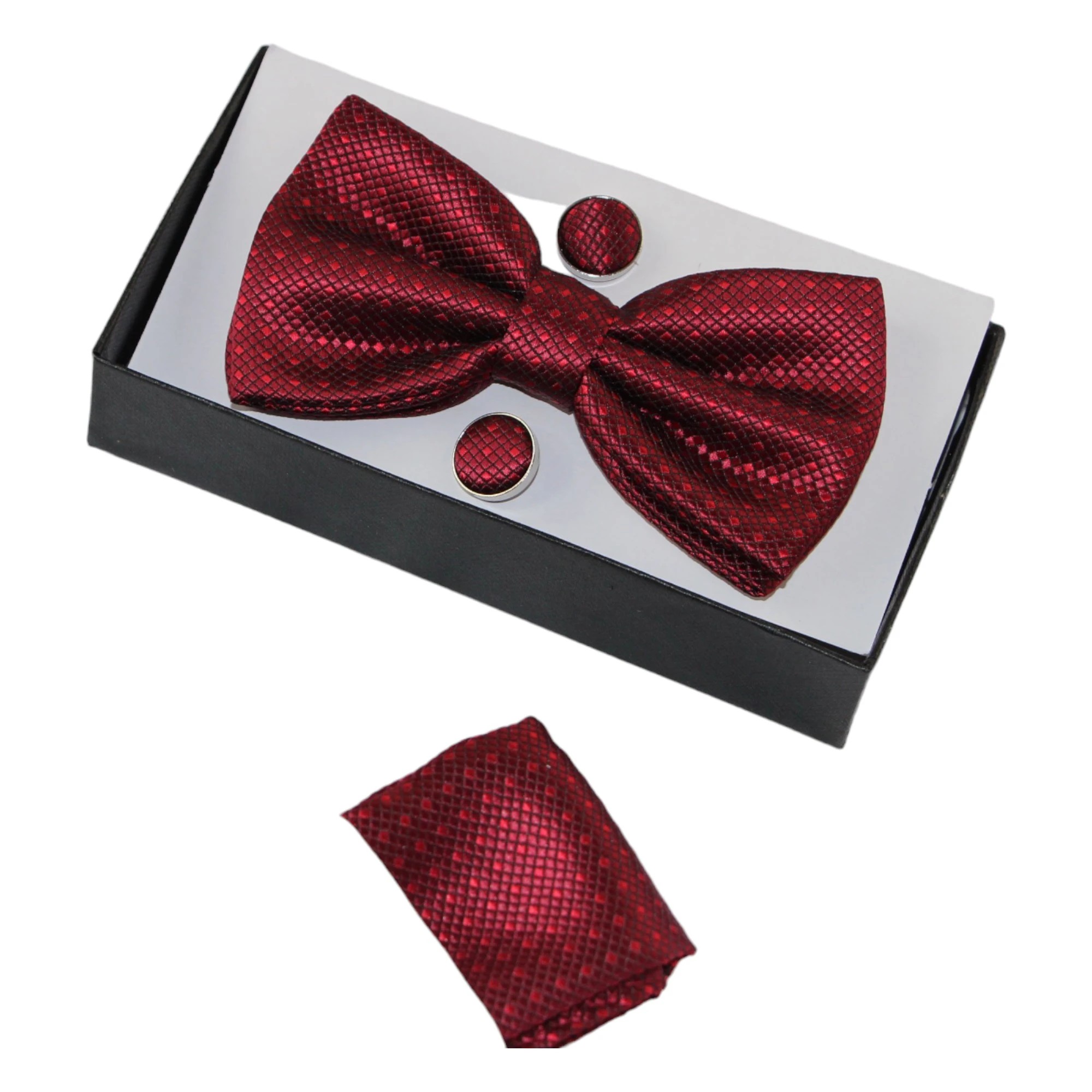 2 Zasel Mens Checkered Matching Bow Tie, Pocket Square & Cuff Links Set - Brown, 2 of 5