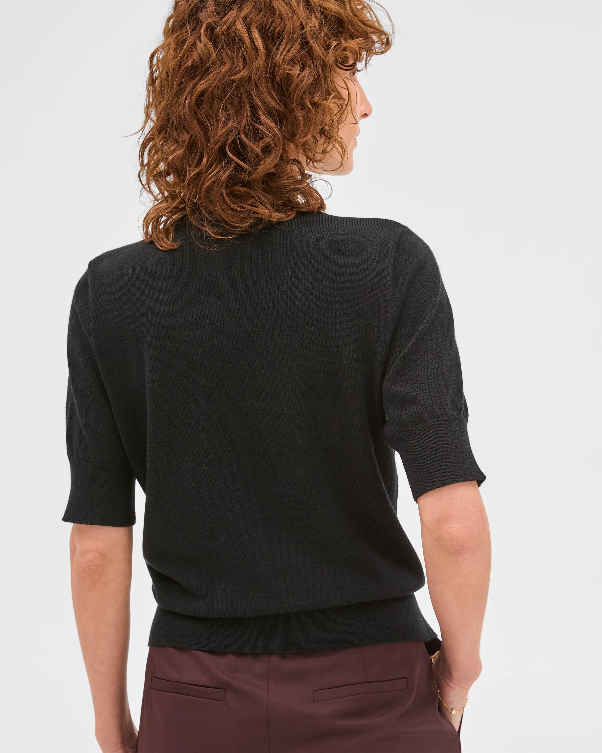 6 Preview Merino Wool Mock Neck Stitch Detail Top BLACK, 6 of 6