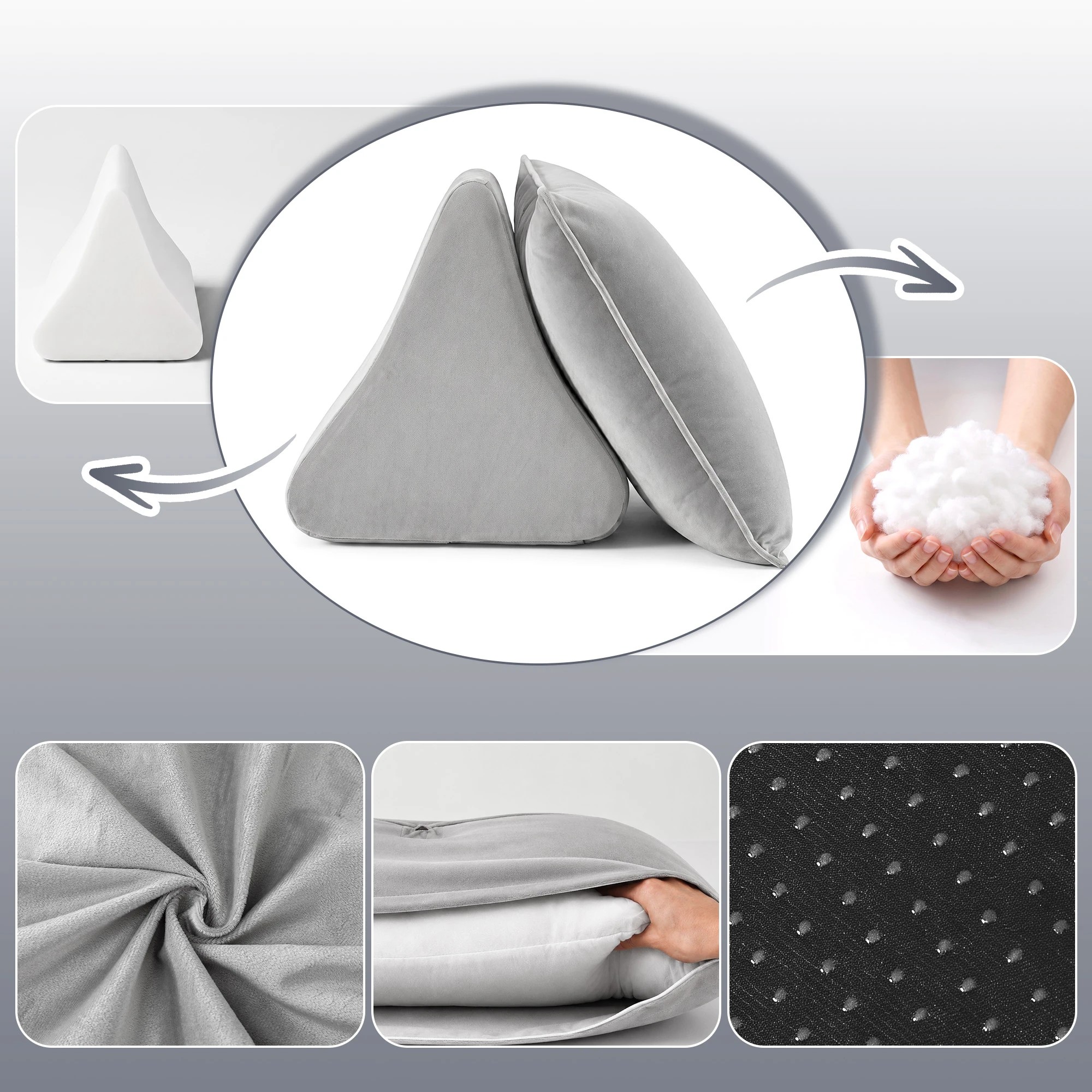 6 Giselle Bedding Wedge Pillow for Bed Sitting Up 25D High Density Foam Backrest - Silver, 6 of 10